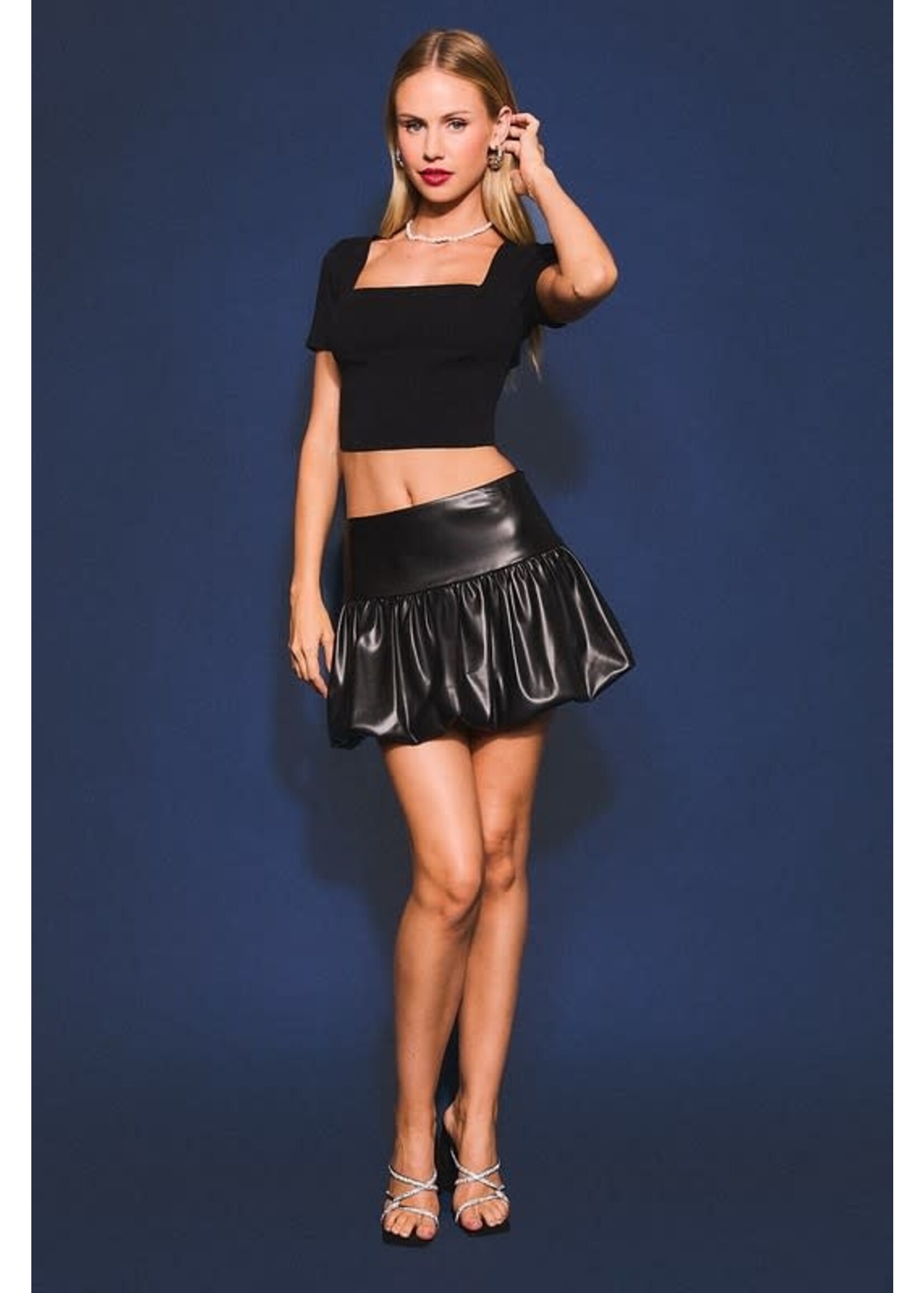 FAUX LEATHER PUFF HEM MINI SKIRT