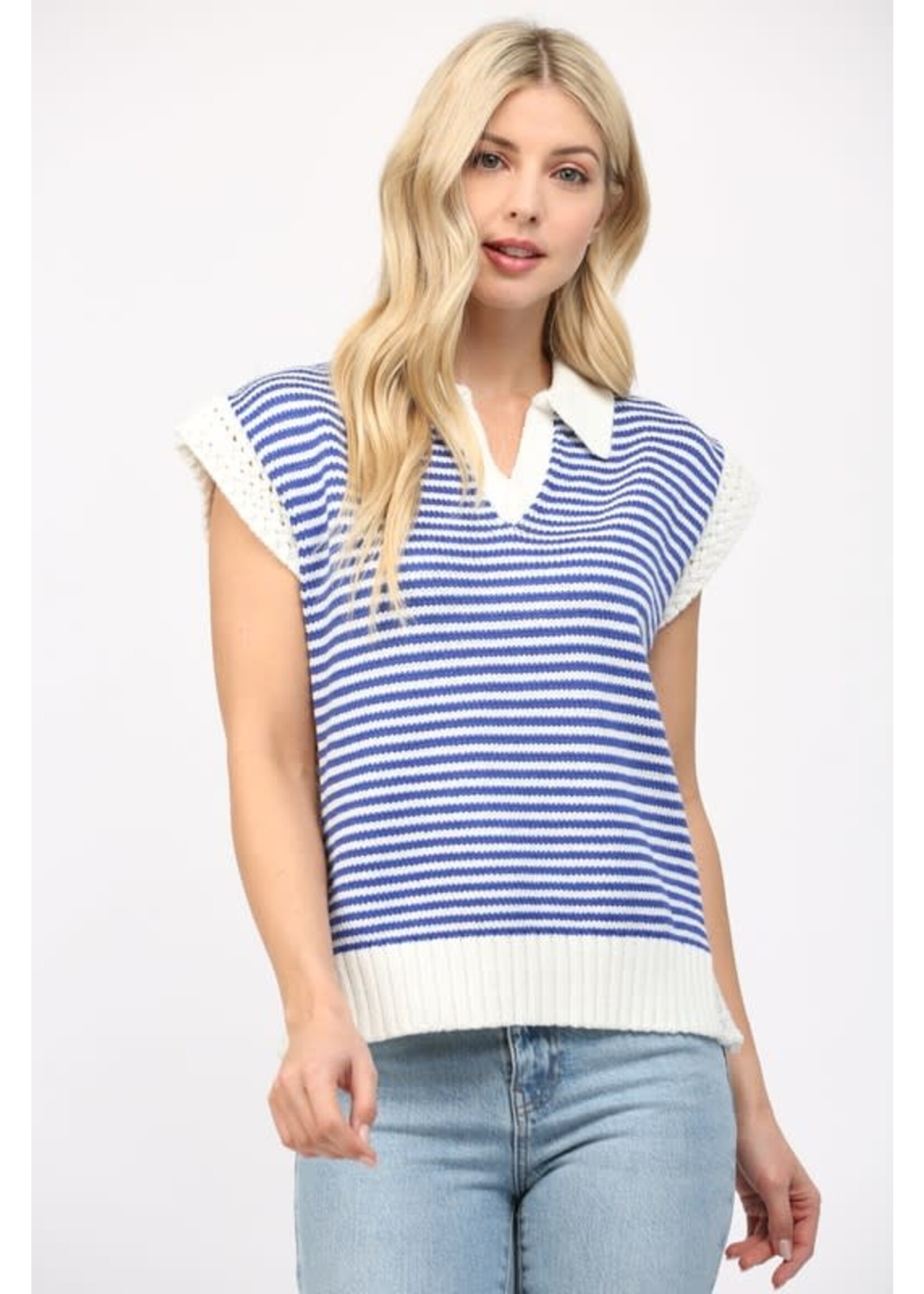 STRIPE COLLARED V-NECK SWEATER VEST