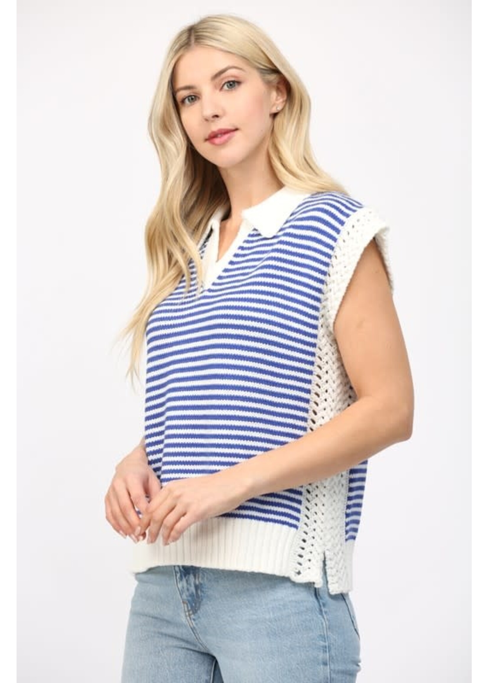 STRIPE COLLARED V-NECK SWEATER VEST