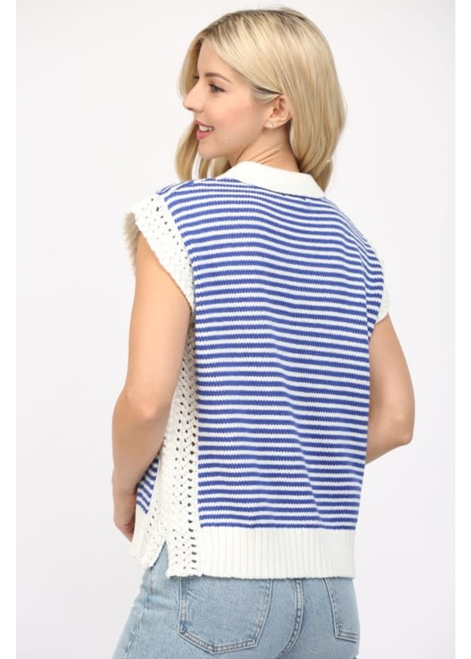 STRIPE COLLARED V-NECK SWEATER VEST