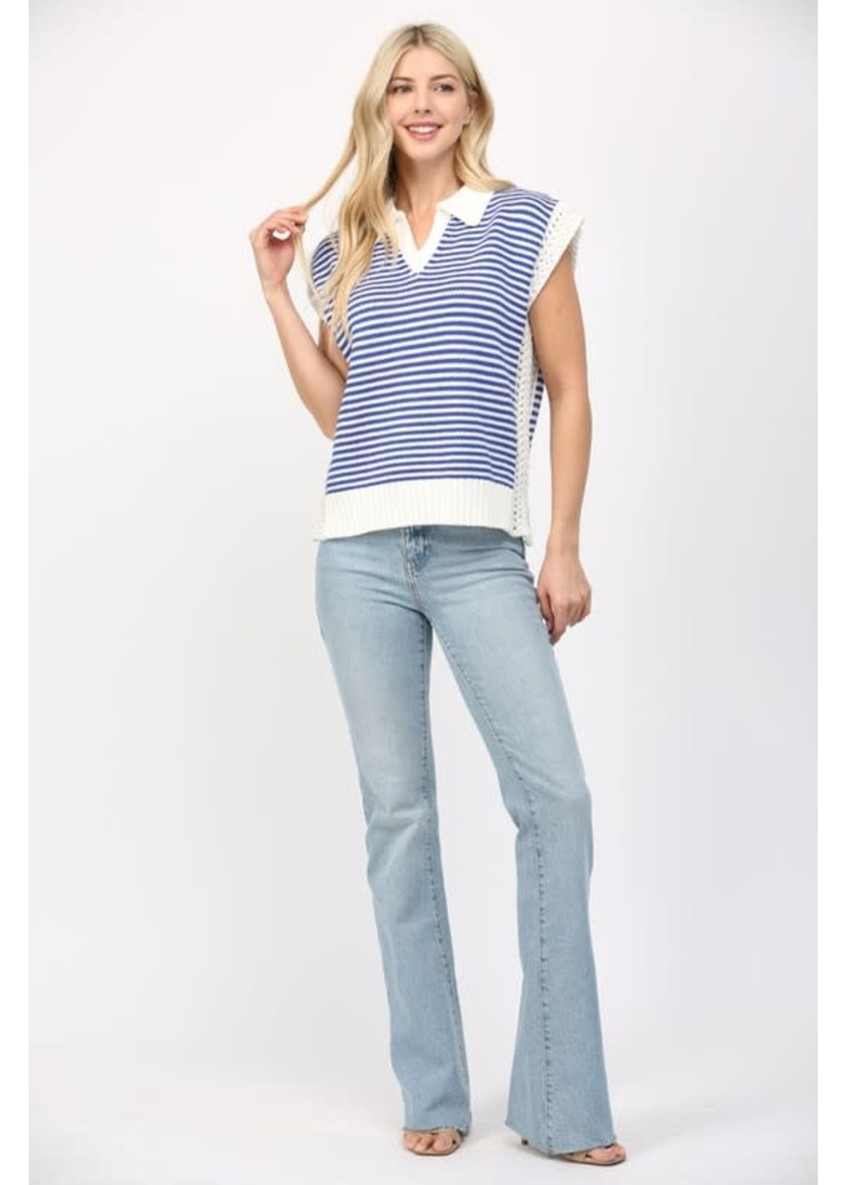 STRIPE COLLARED V-NECK SWEATER VEST