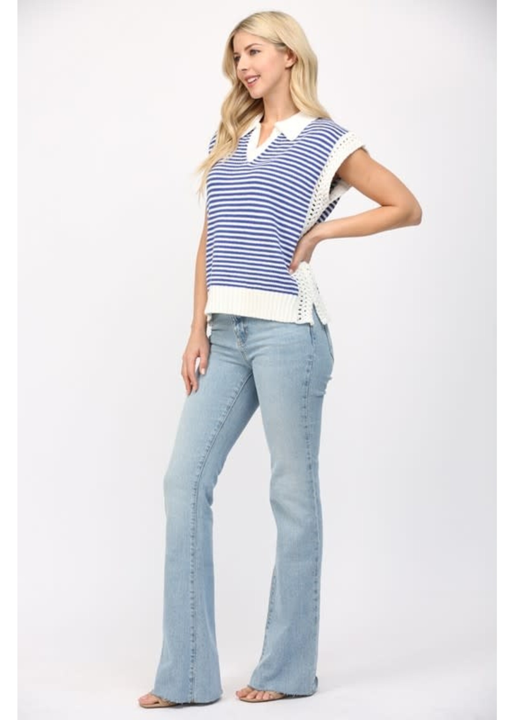 STRIPE COLLARED V-NECK SWEATER VEST