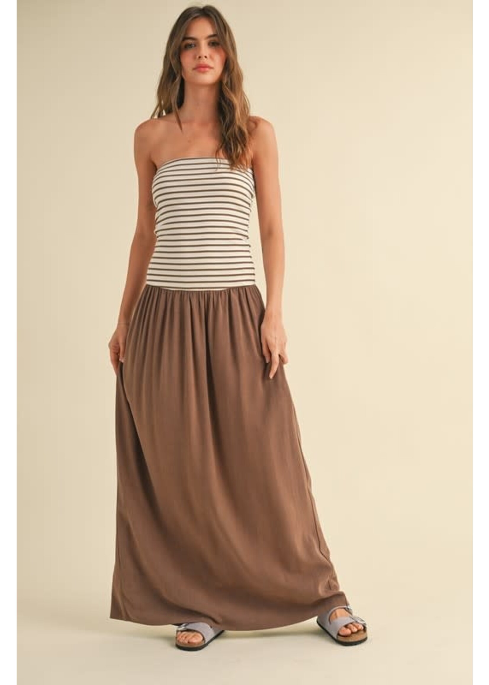 SOFT RIBBED TOP LINEN DRESS
