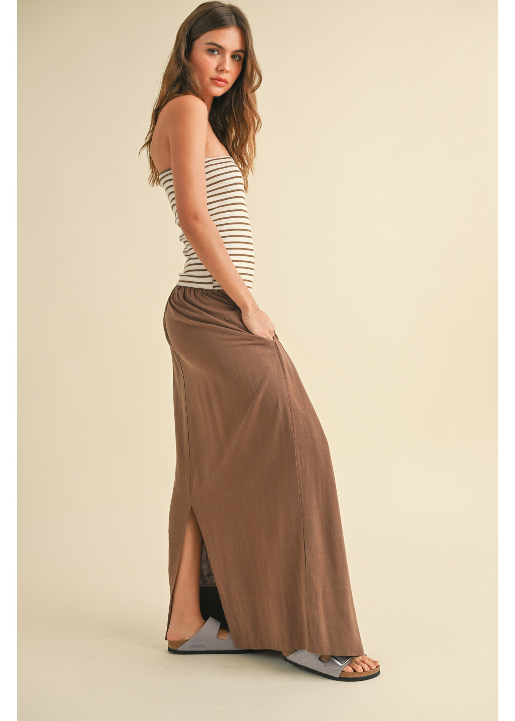 SOFT RIBBED TOP LINEN DRESS