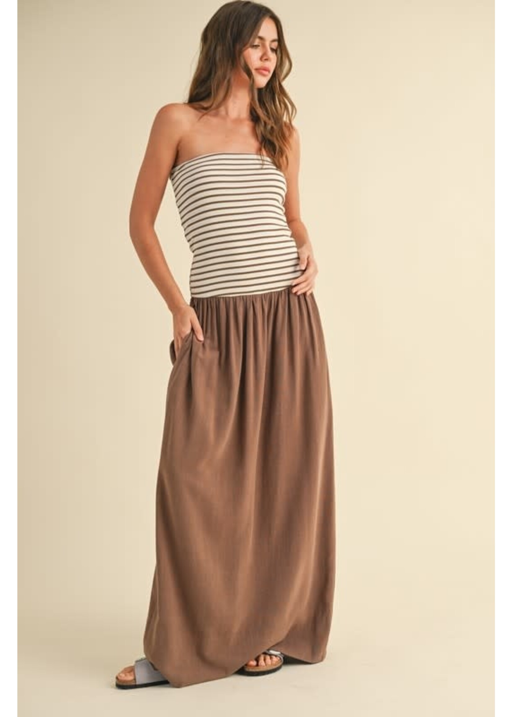 SOFT RIBBED TOP LINEN DRESS