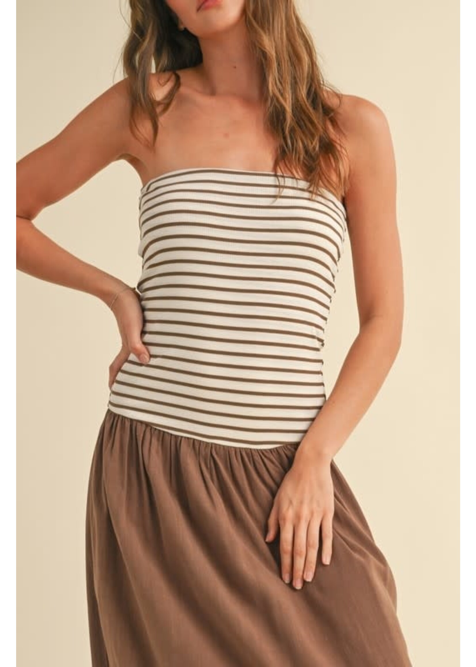 SOFT RIBBED TOP LINEN DRESS