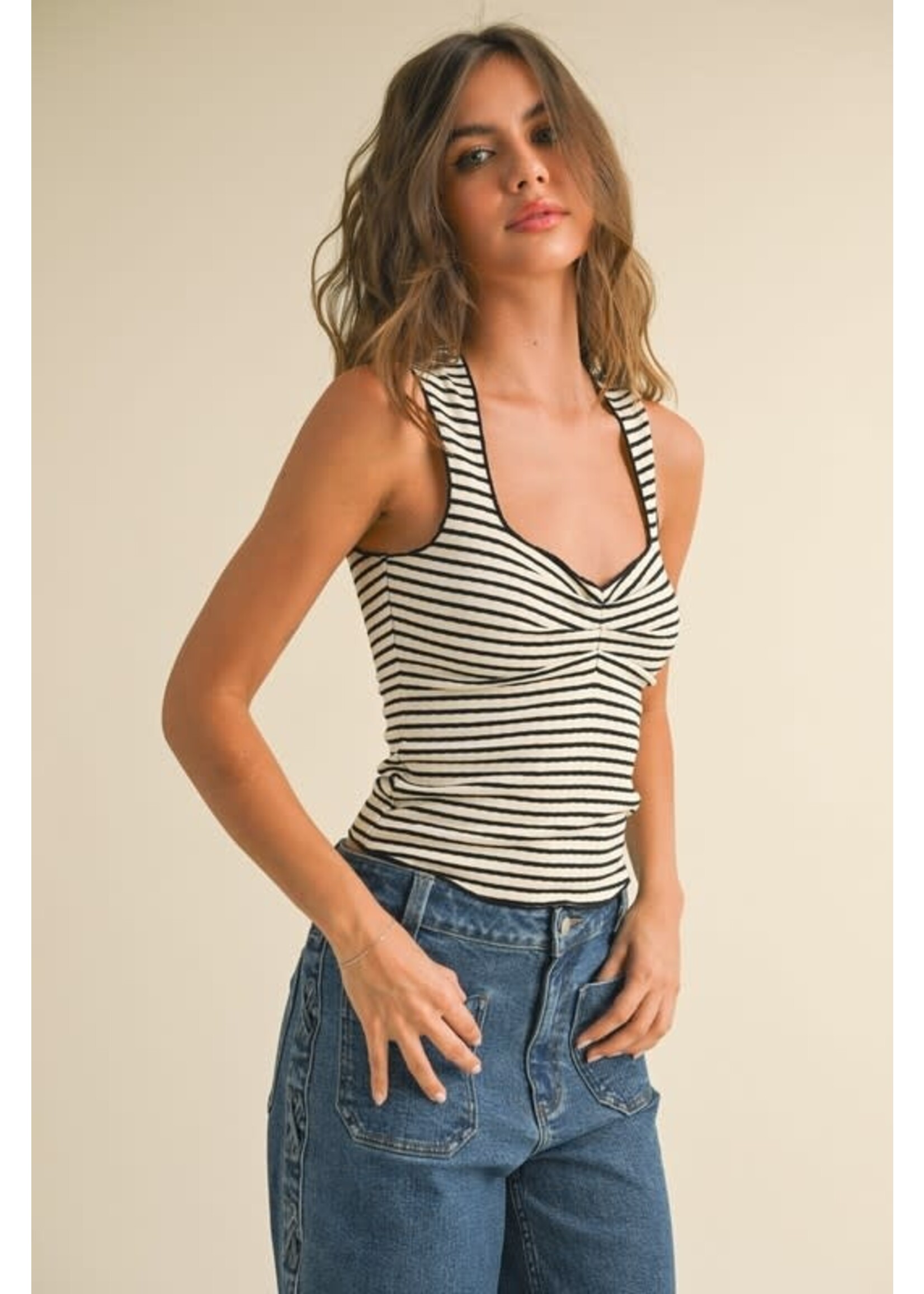 STRIPED KNITTED TOP WITH MERROW END