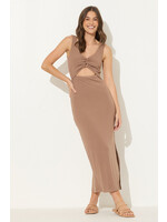 BROWN RIBBED  KNIT CUT OUT MAXI DRESS
