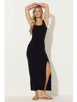 BLACK SEAMED RIB KNIT MAXI DRESS