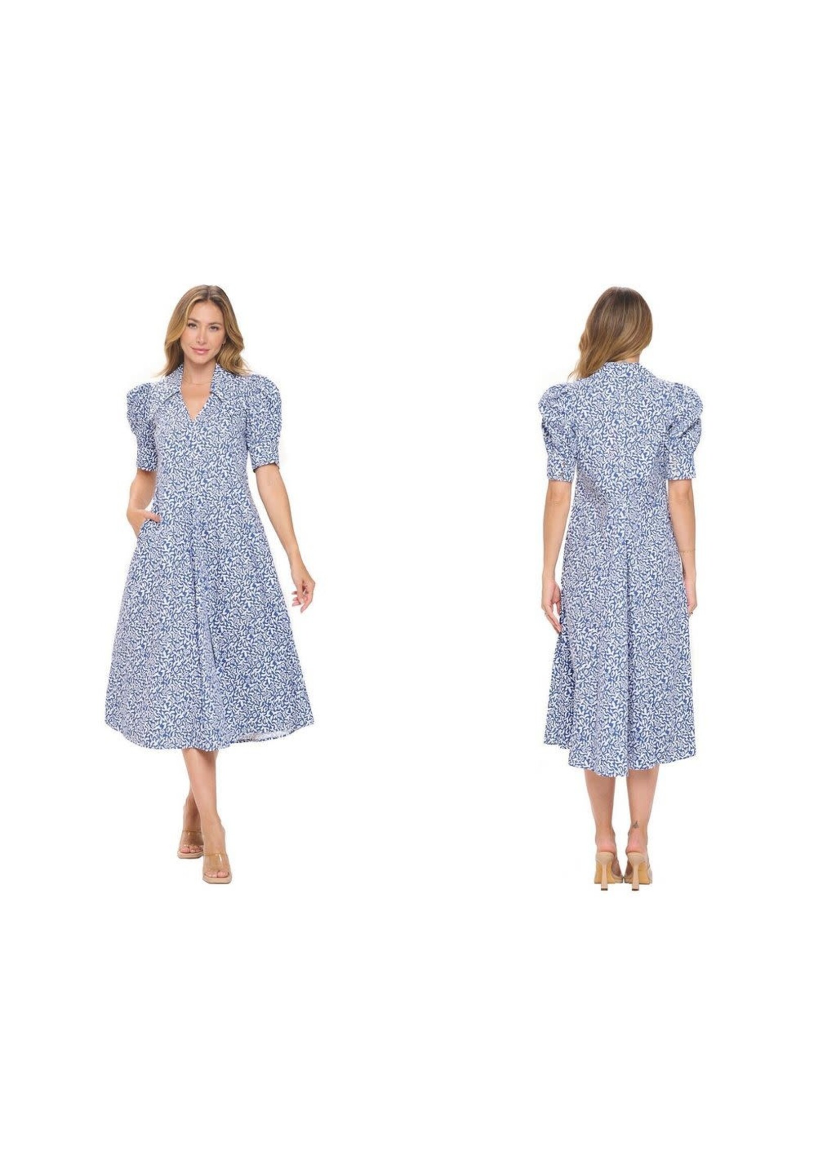 BRUAN BUBBLE SLEEVE PLEATED MIDI DRESS