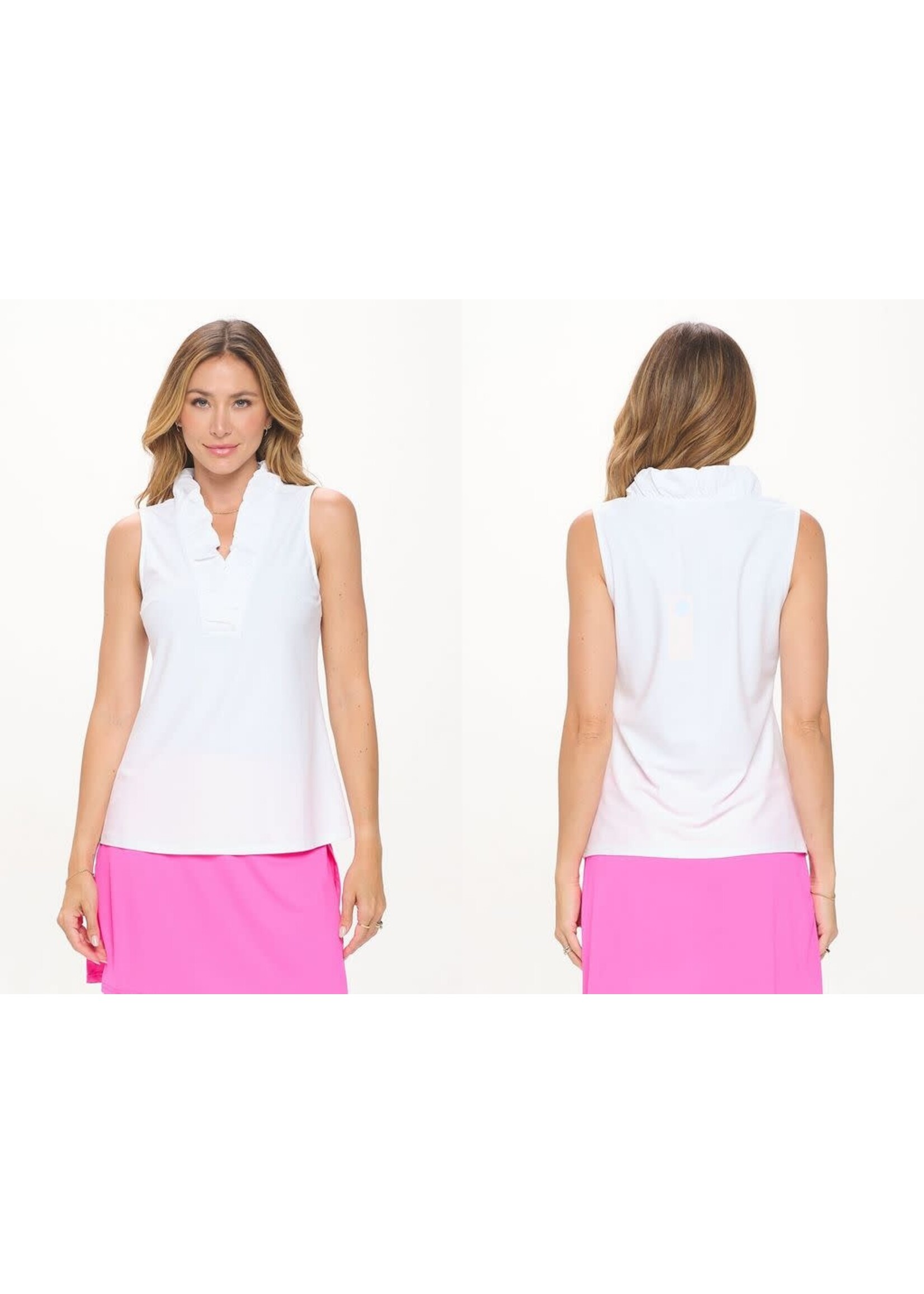 EVELYN RUFFLE NECKLINE SLEEVELESS TOP
