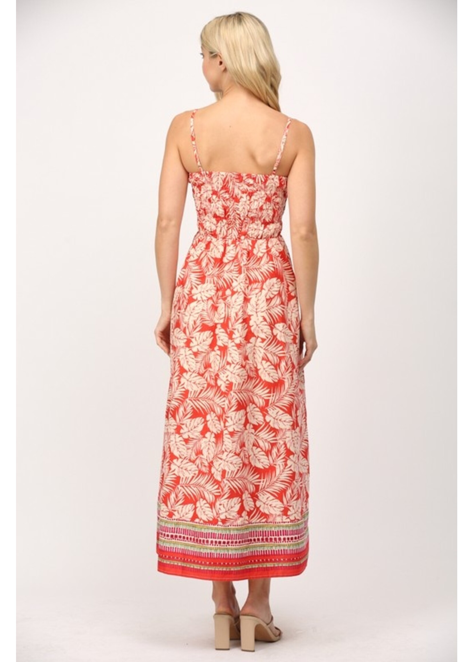 RED PRINT MIDI DRESS