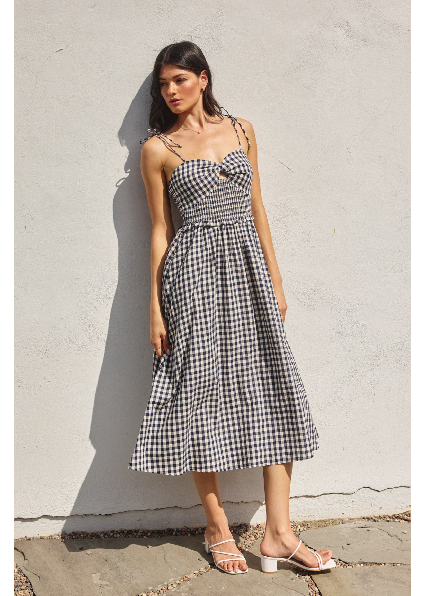 NAVY AND IVORY CHECK DRESS