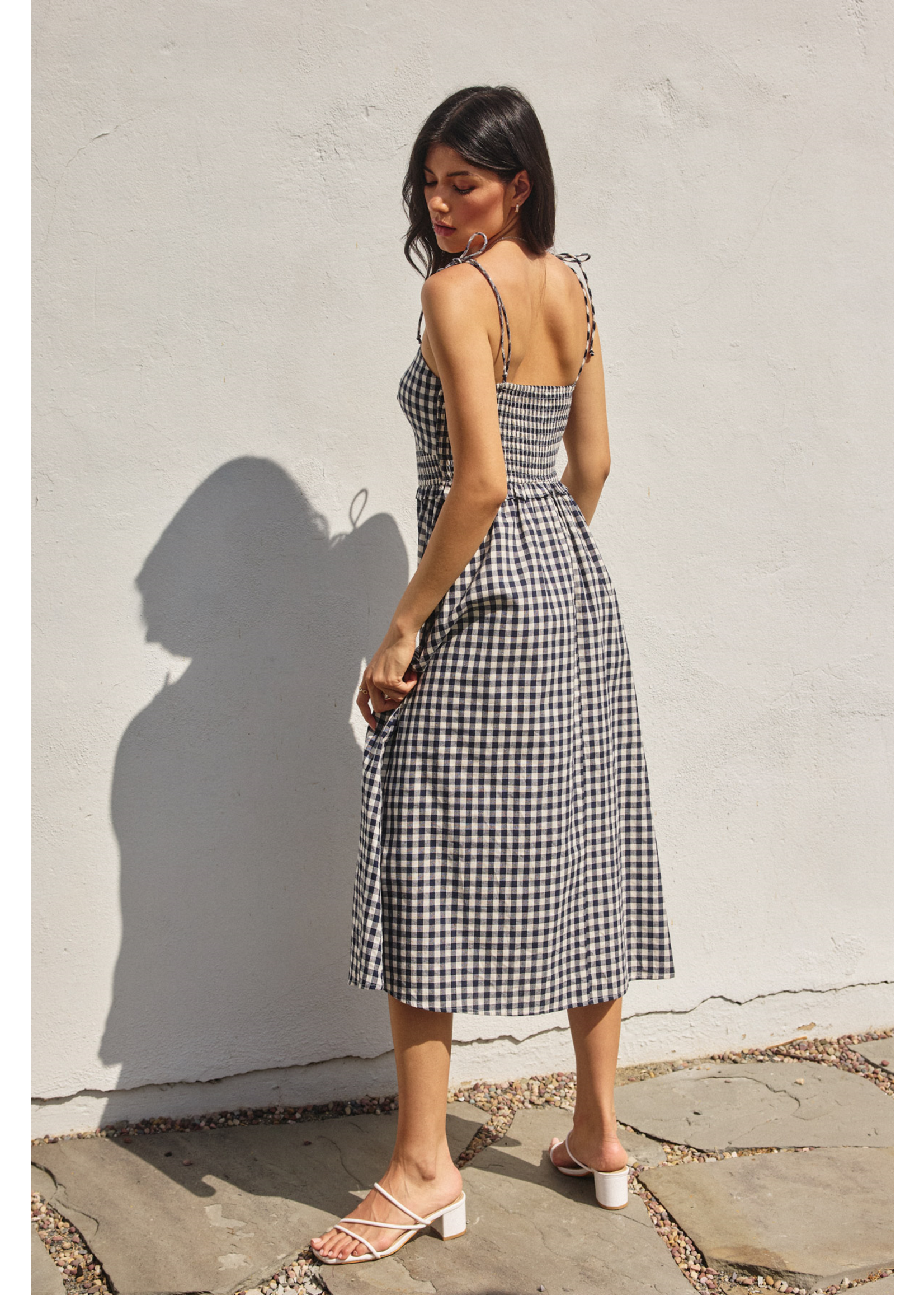 NAVY AND IVORY CHECK DRESS