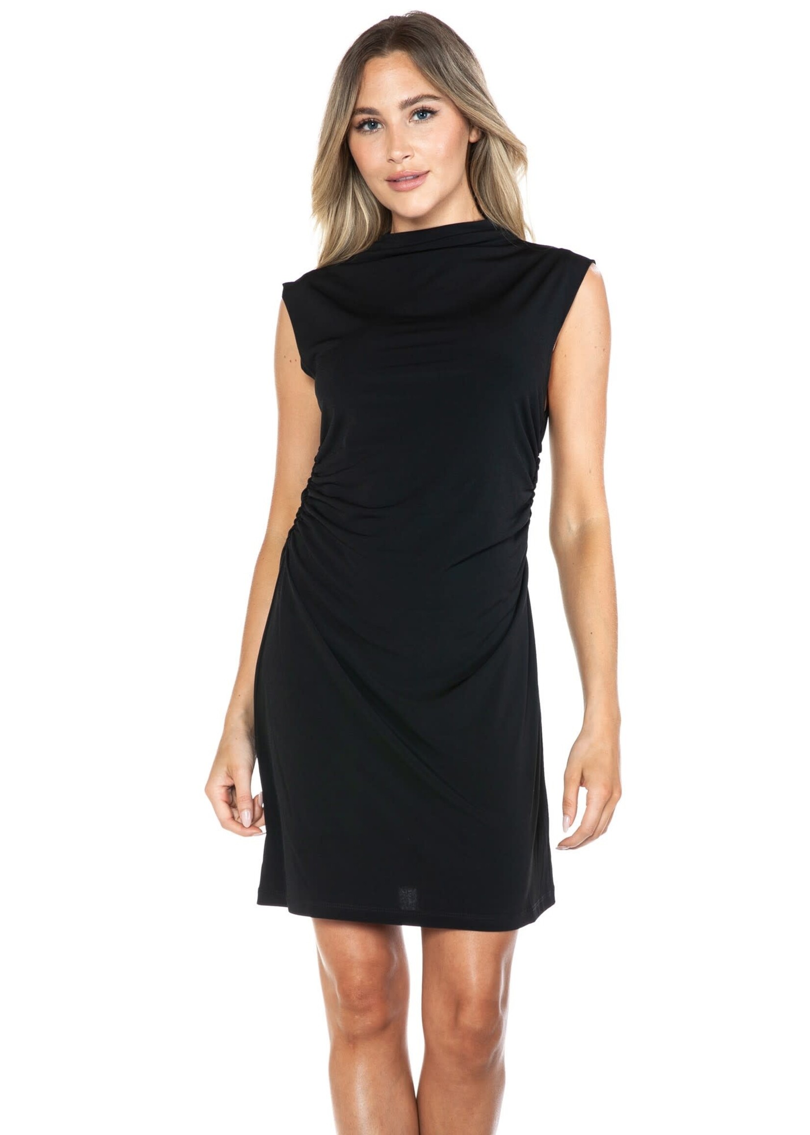 BLACK RUCHED MINI DRESS