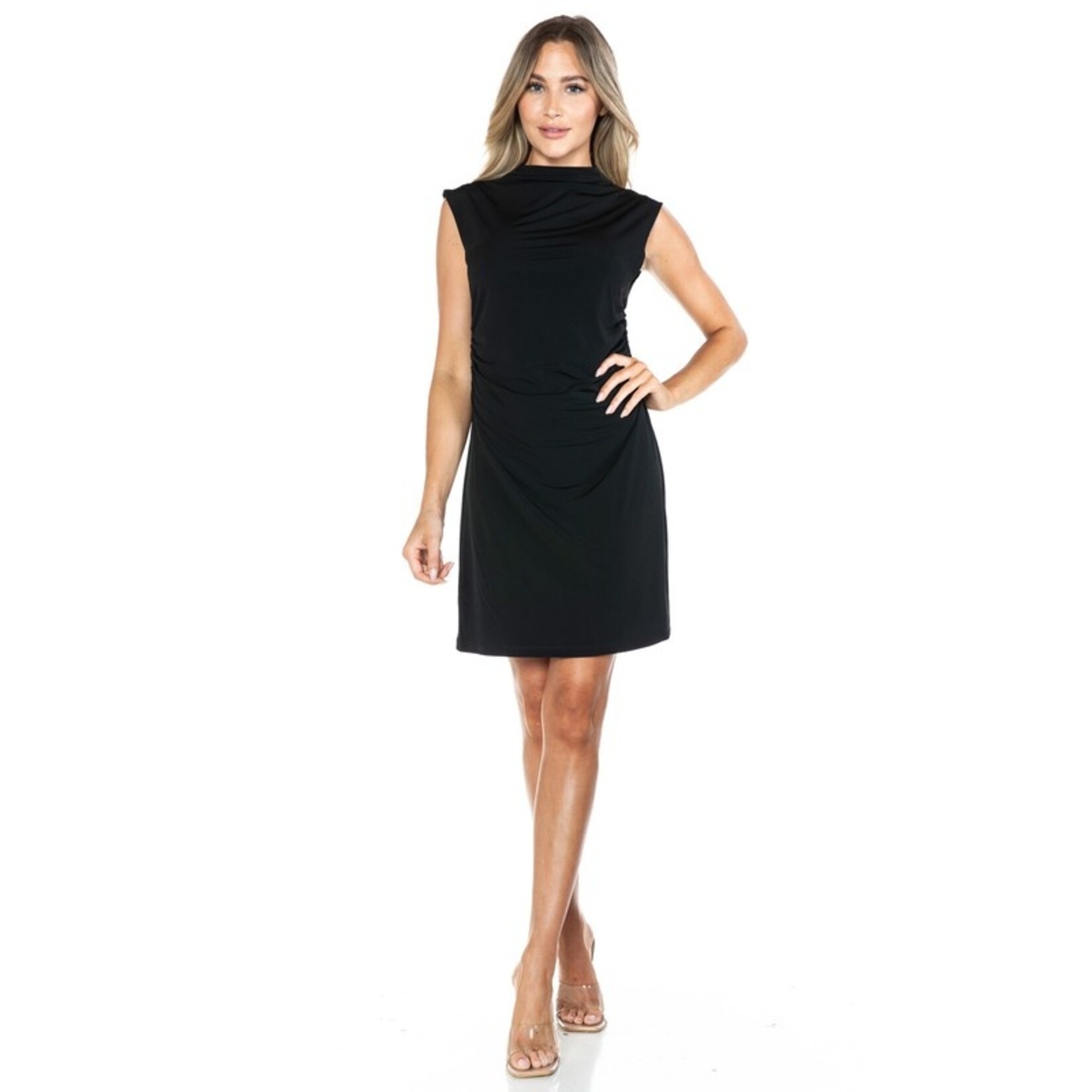 BLACK RUCHED MINI DRESS