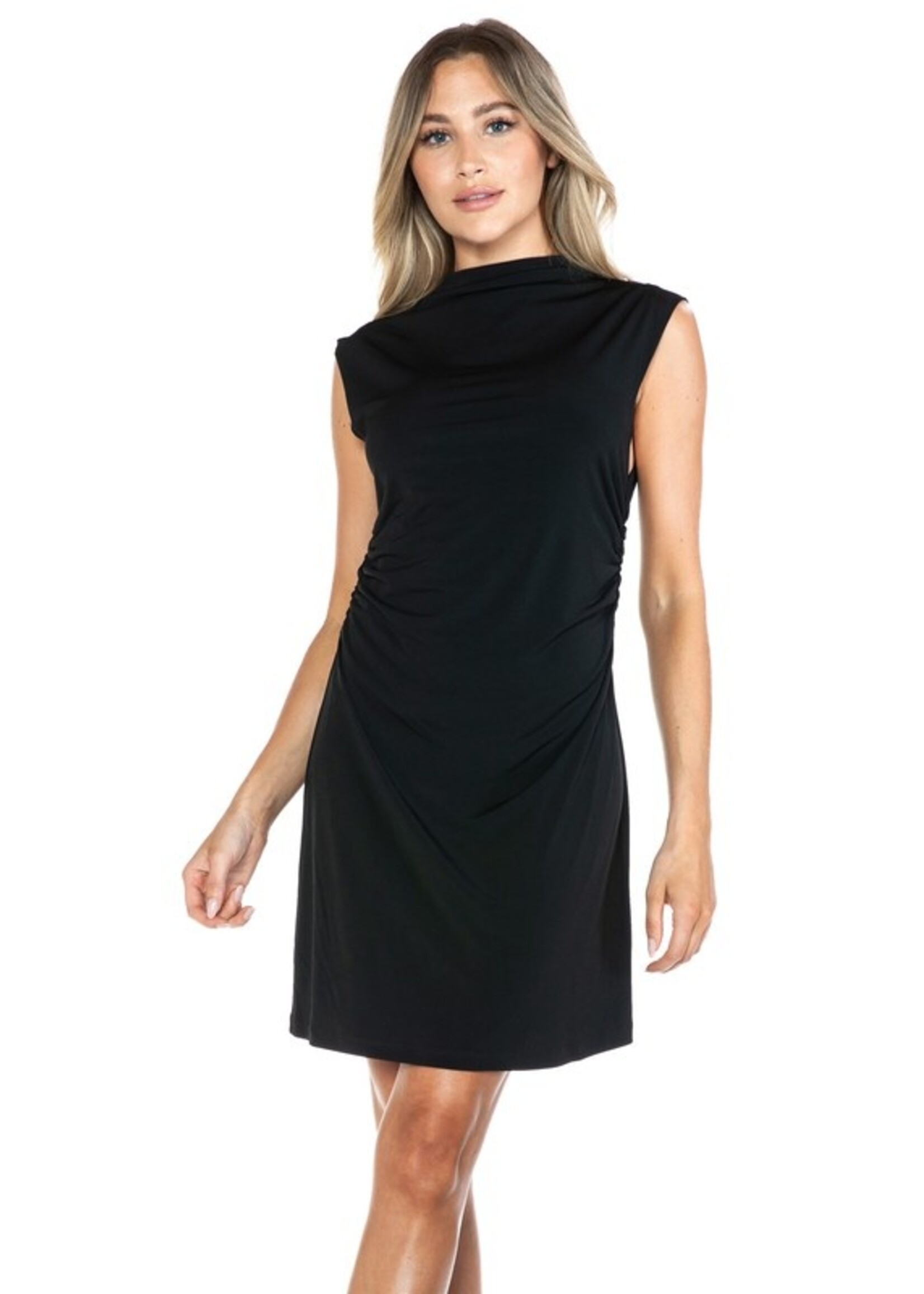 BLACK RUCHED MINI DRESS