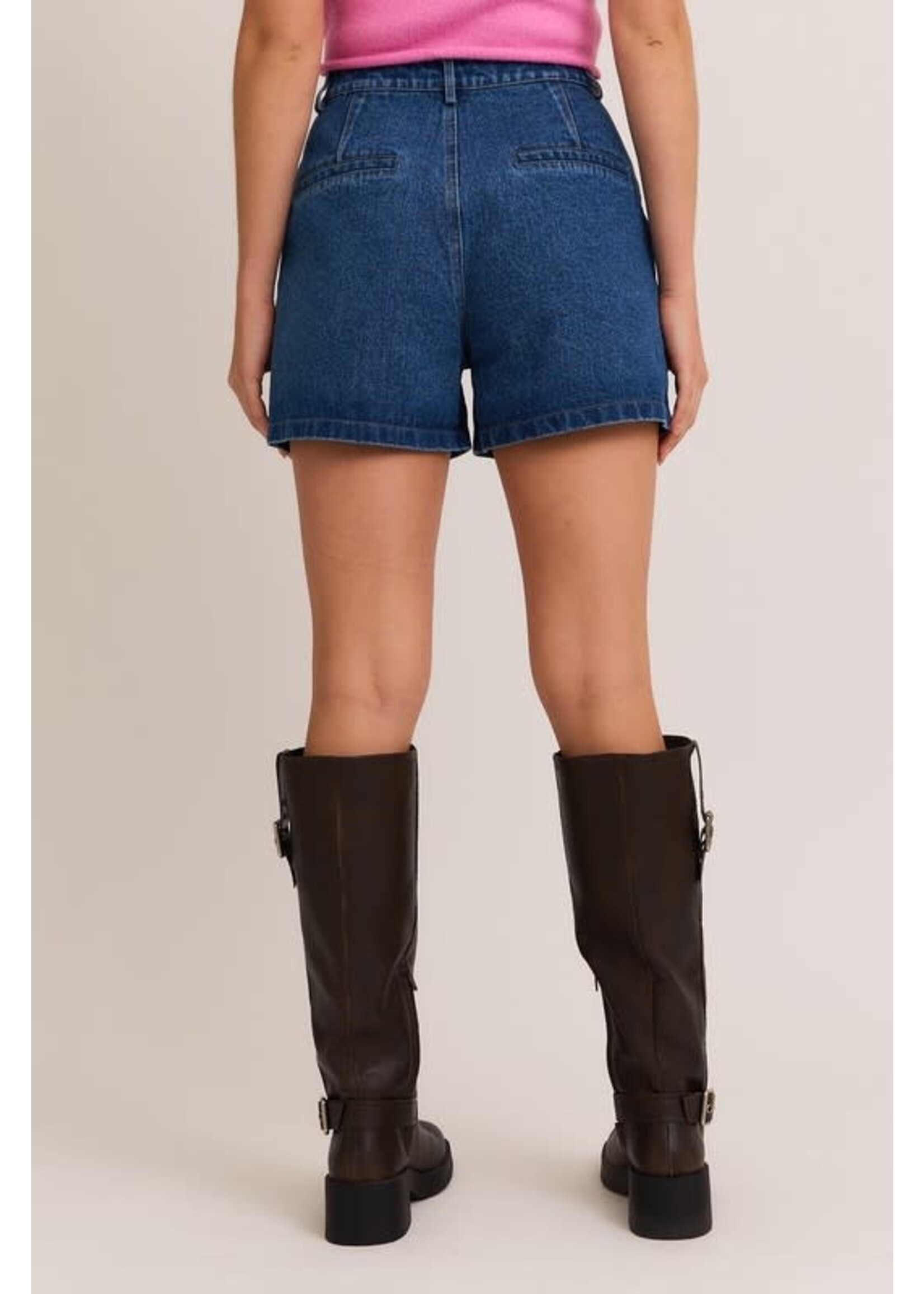 PLEATED DENIM SHORTS