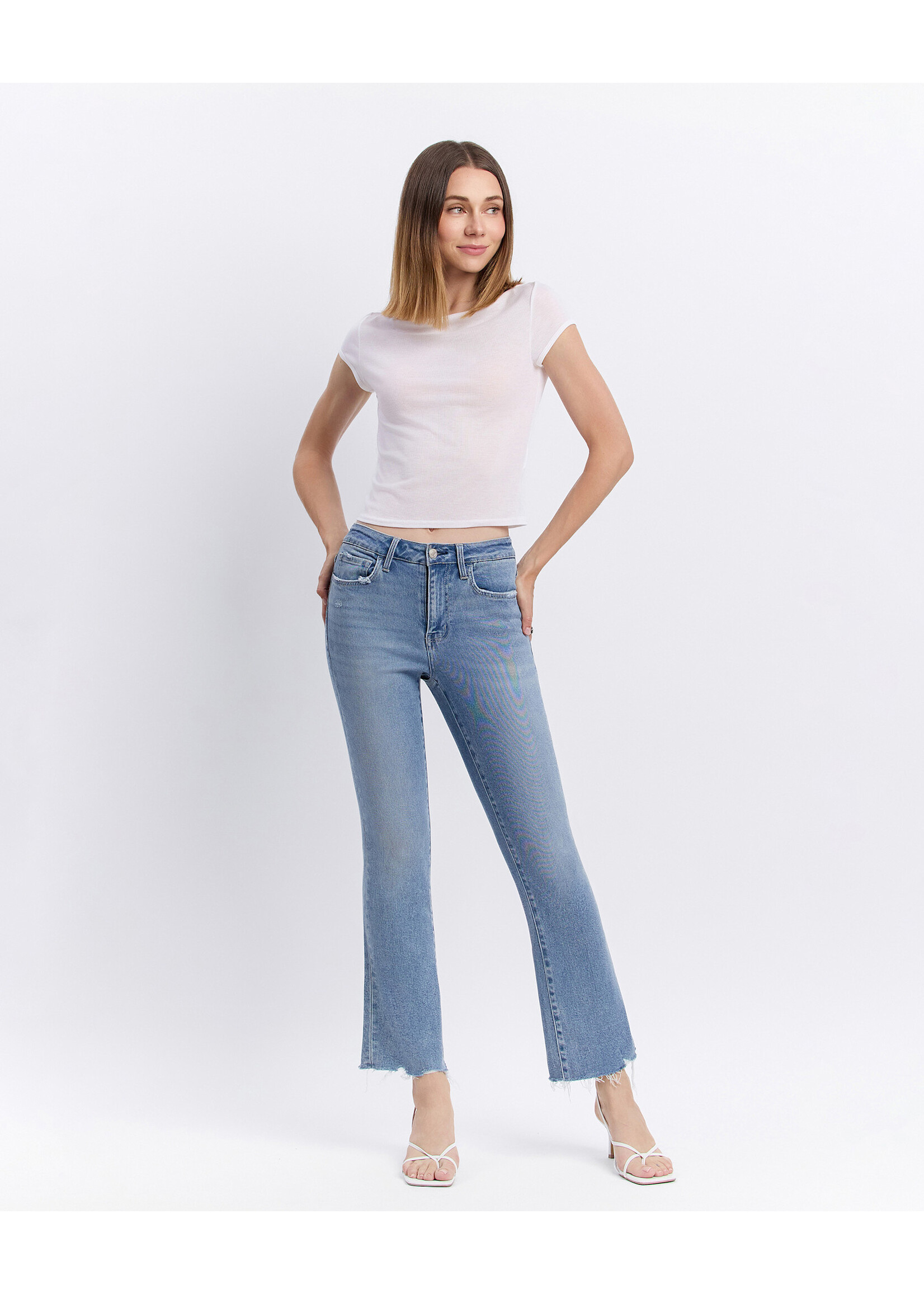 HIGH RISE RAW HEM KICK FLARE JEANS