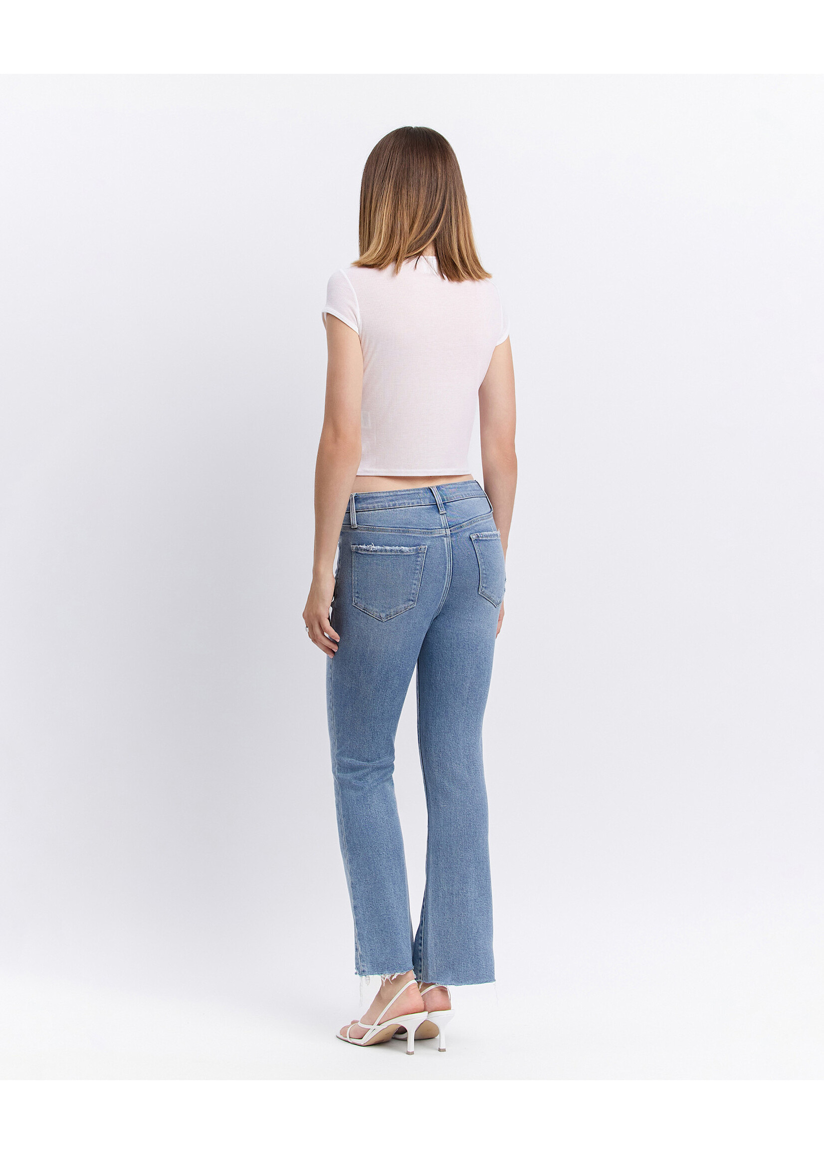 HIGH RISE RAW HEM KICK FLARE JEANS