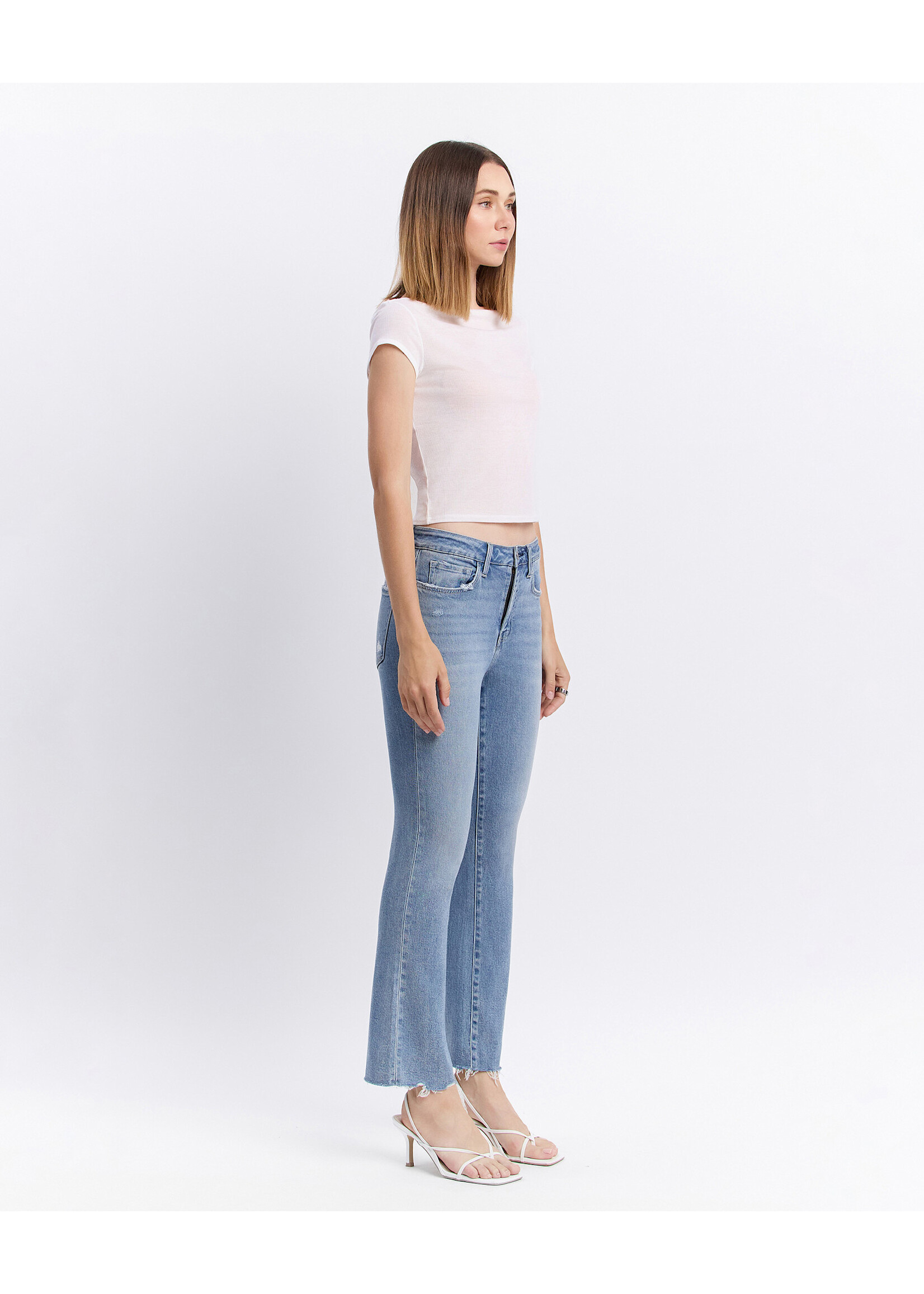 HIGH RISE RAW HEM KICK FLARE JEANS