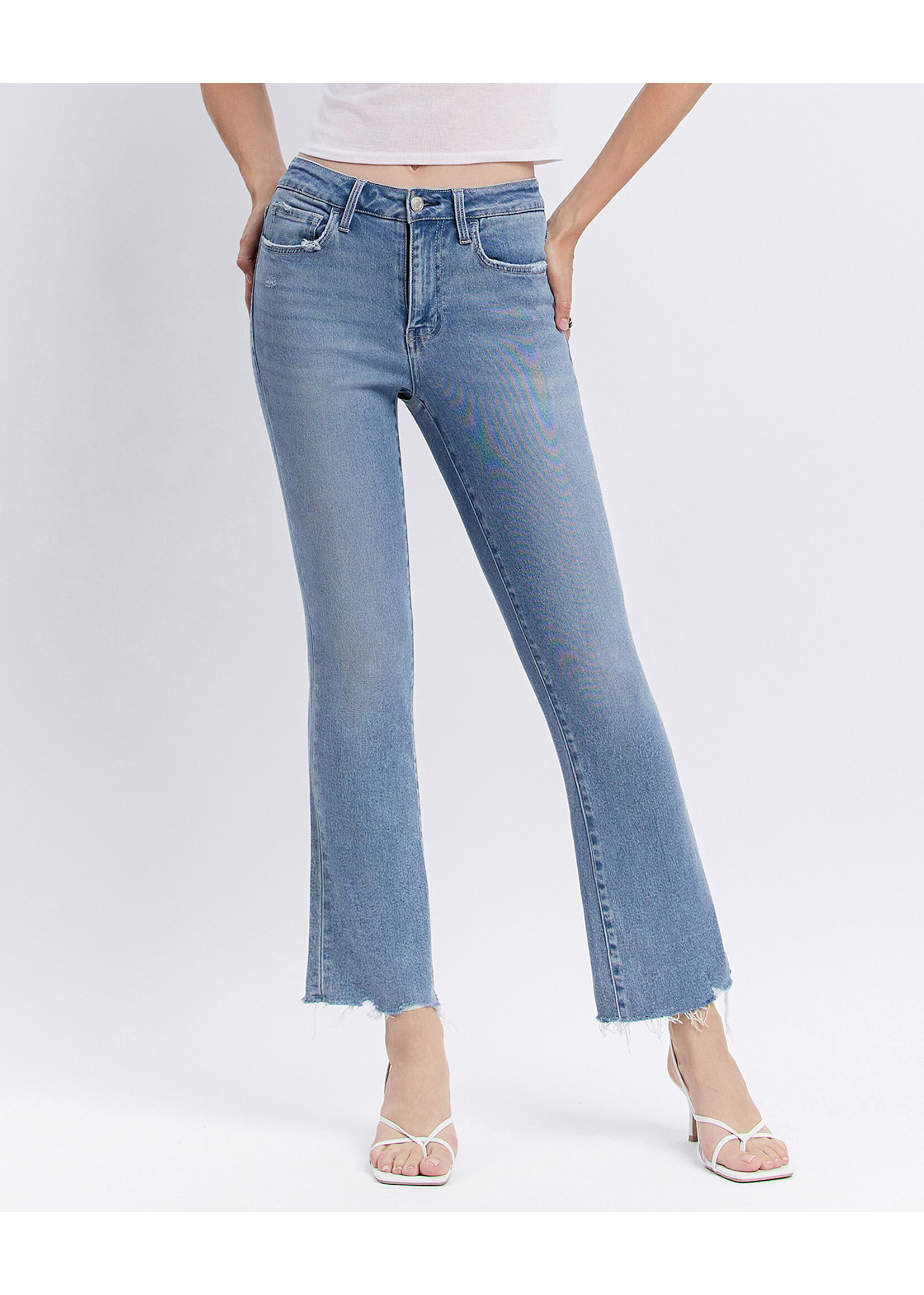 HIGH RISE RAW HEM KICK FLARE JEANS