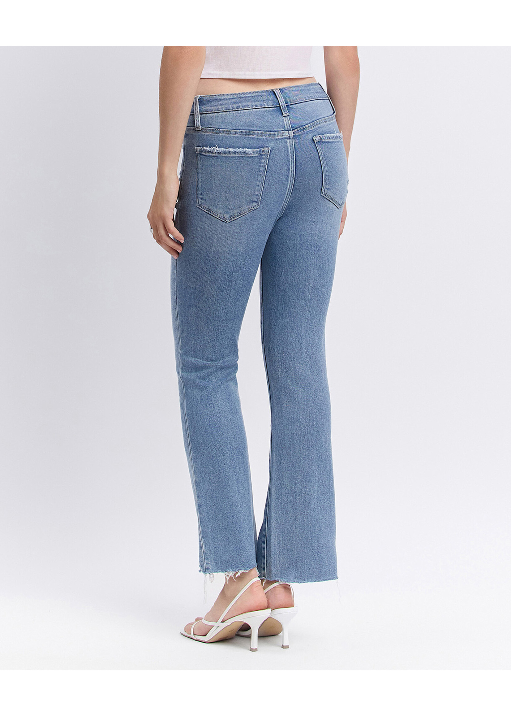 HIGH RISE RAW HEM KICK FLARE JEANS