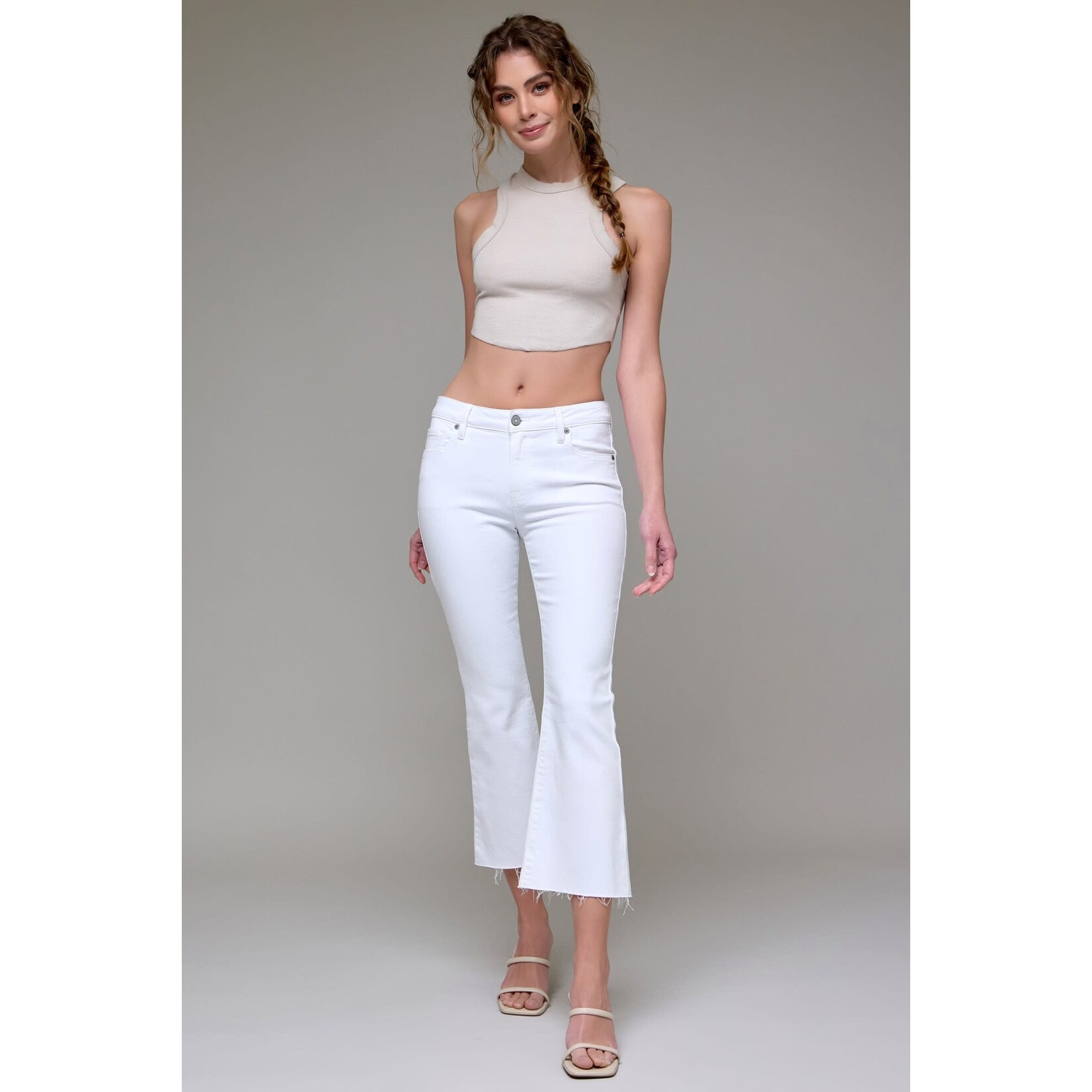 WHITE DENIM CROPED FLARE