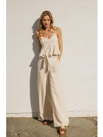 BELTED WIDE LEG LINEN BLEND PANTS