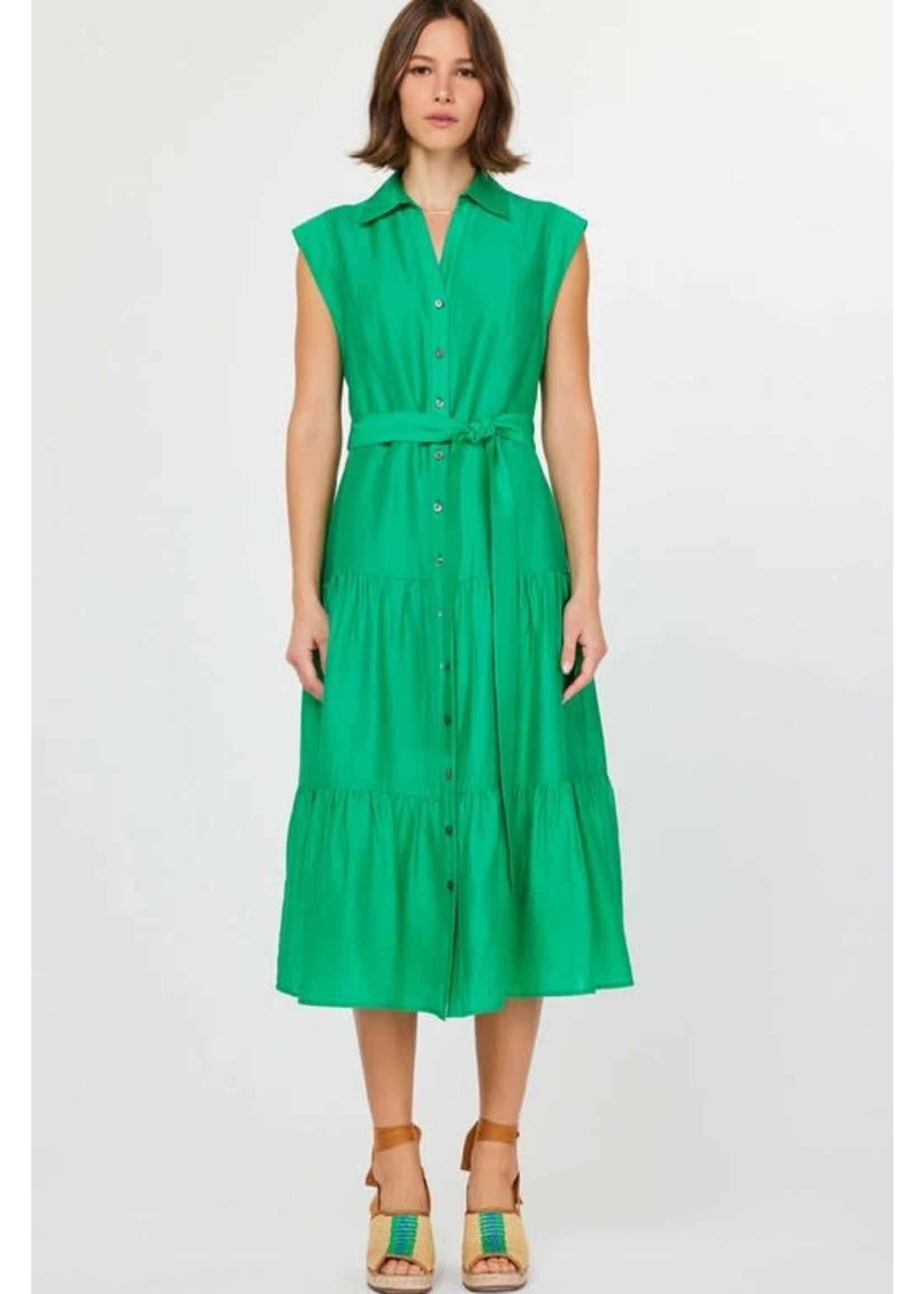 BUTTON DOWN TIERED MIDI DRESS