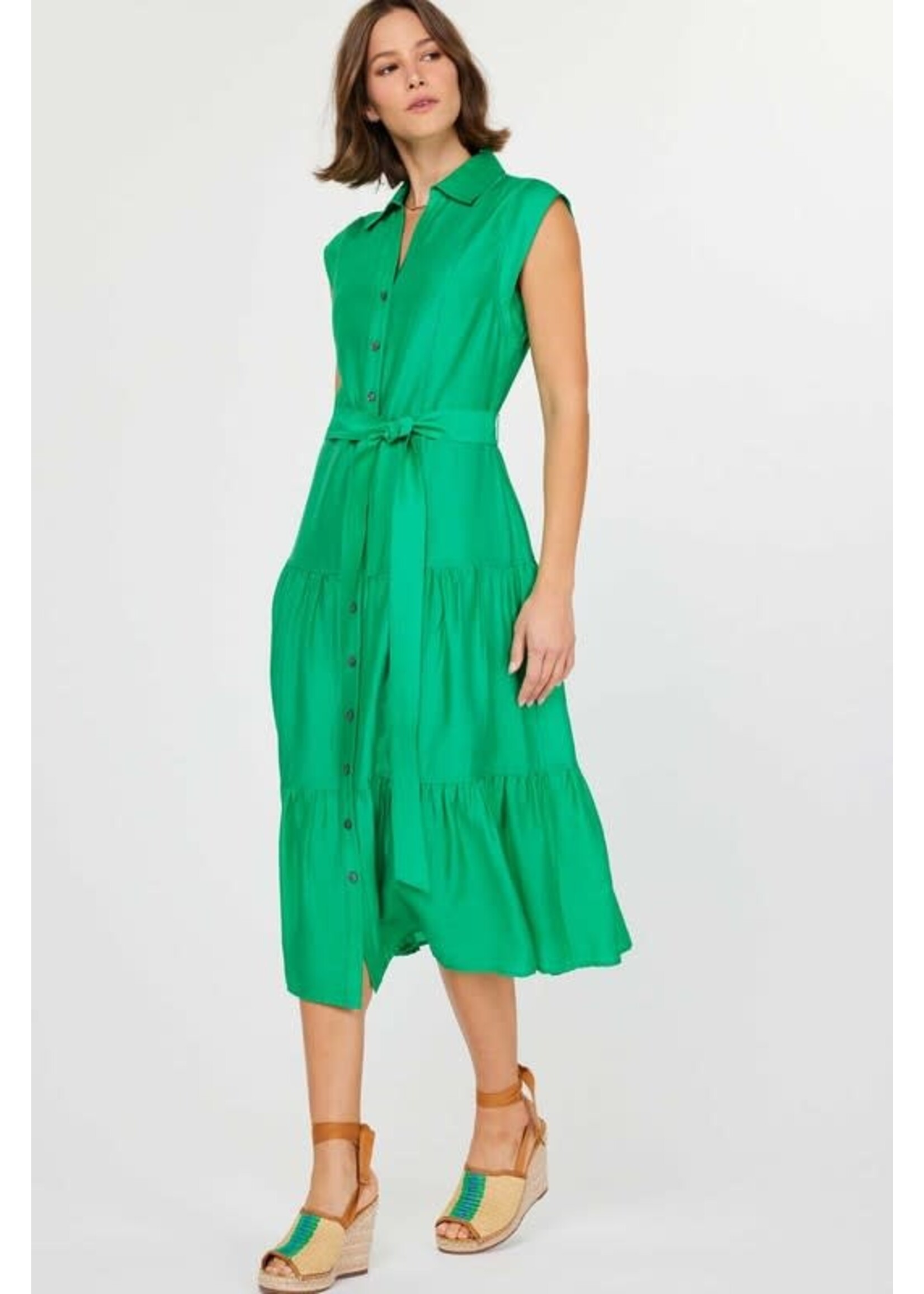 BUTTON DOWN TIERED MIDI DRESS