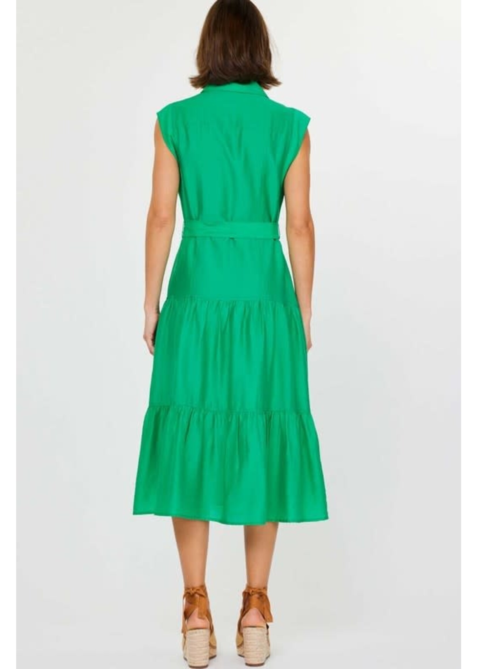 BUTTON DOWN TIERED MIDI DRESS