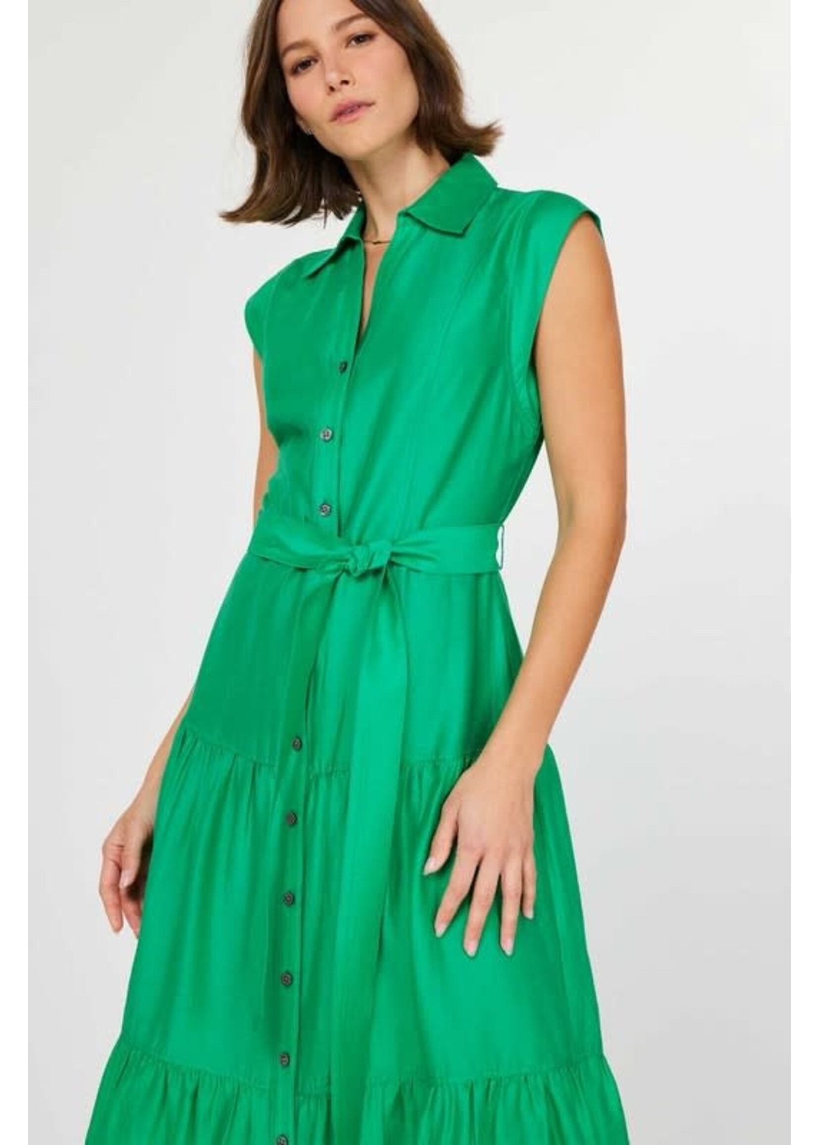 BUTTON DOWN TIERED MIDI DRESS