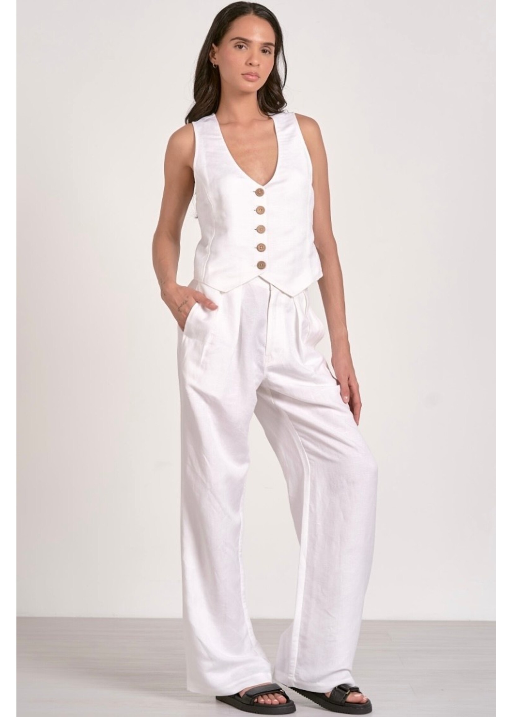 PLEATED FRONT WHITE PANTS