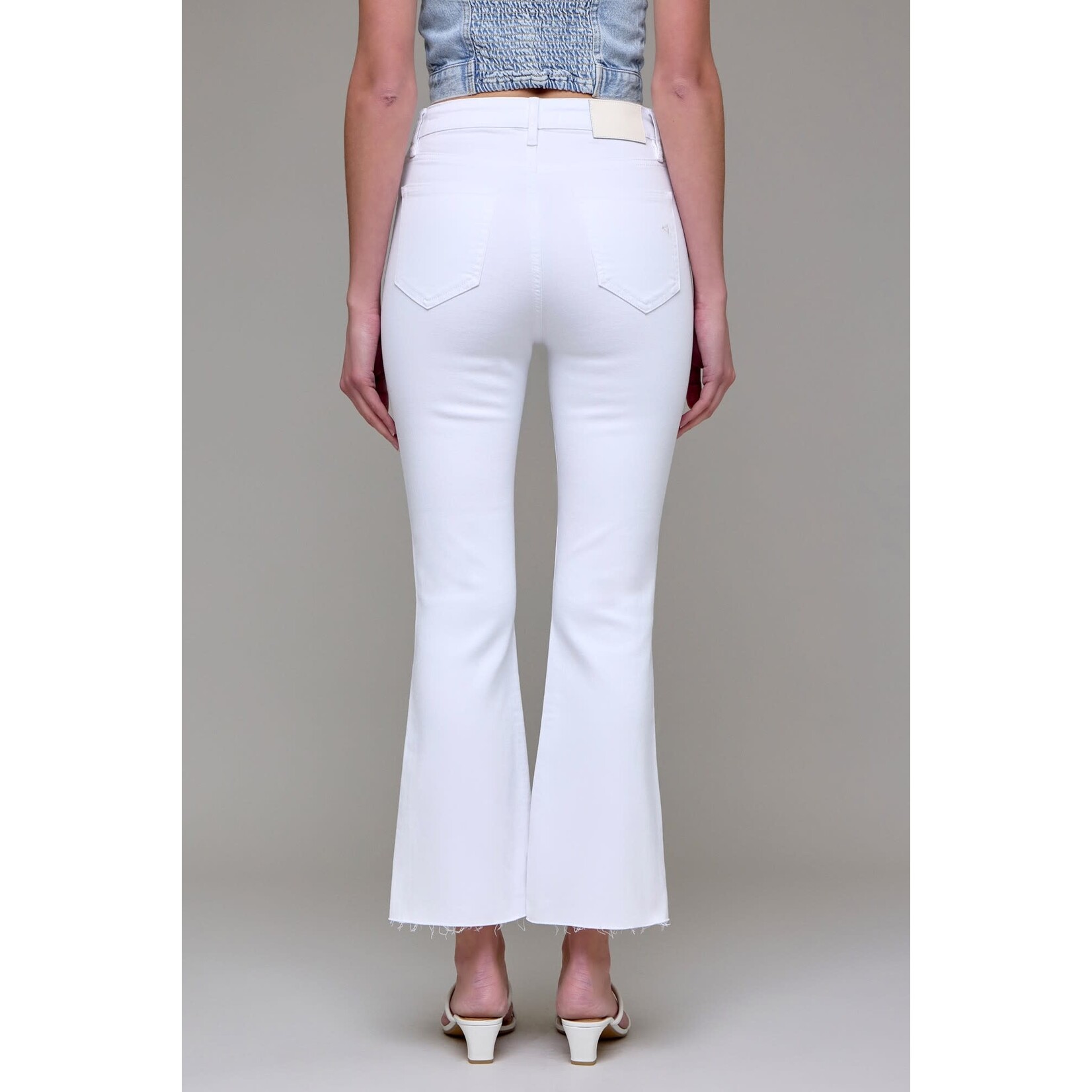 WHITE CROPPED FLARE DENIM