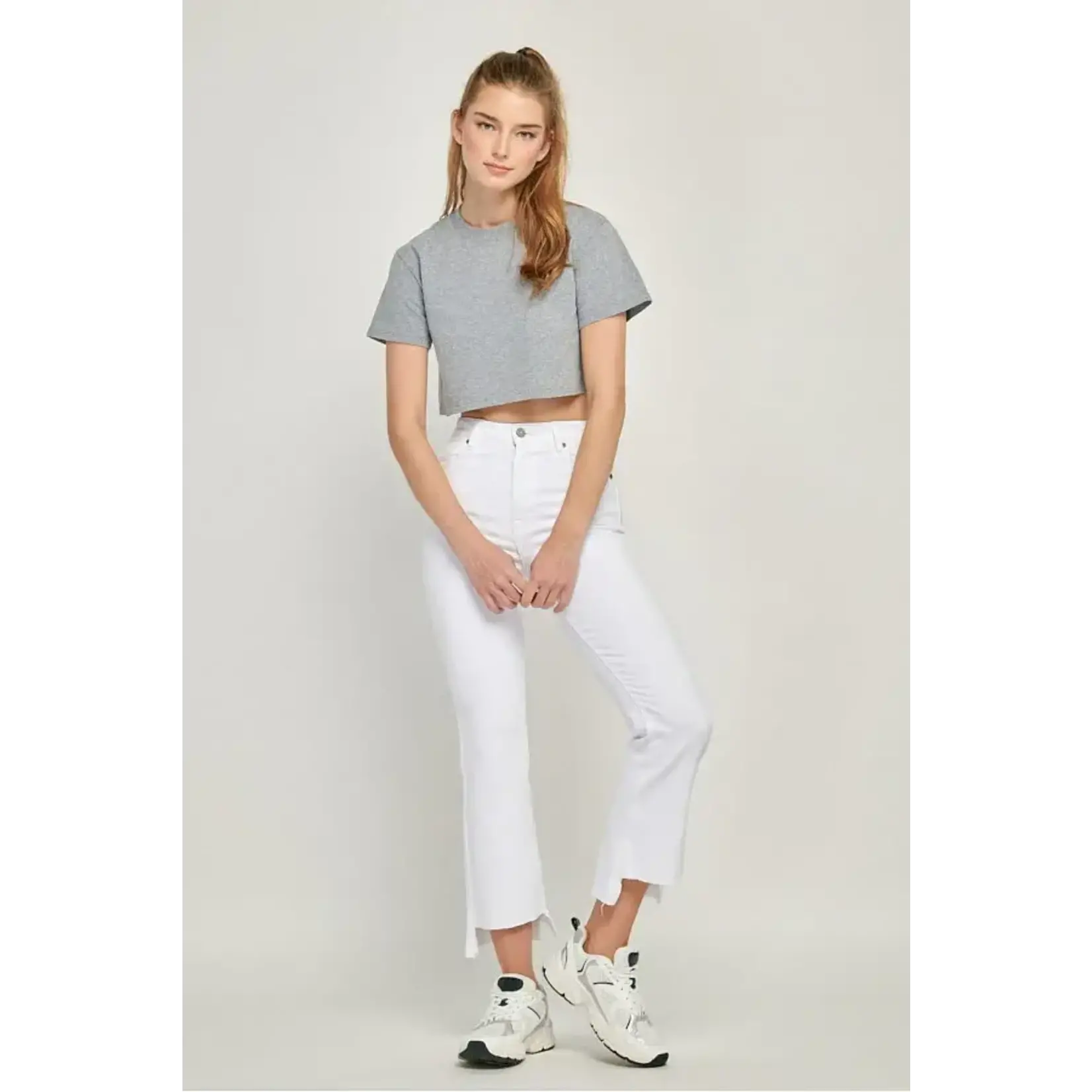 WHITE CROPPED FLARE DENIM
