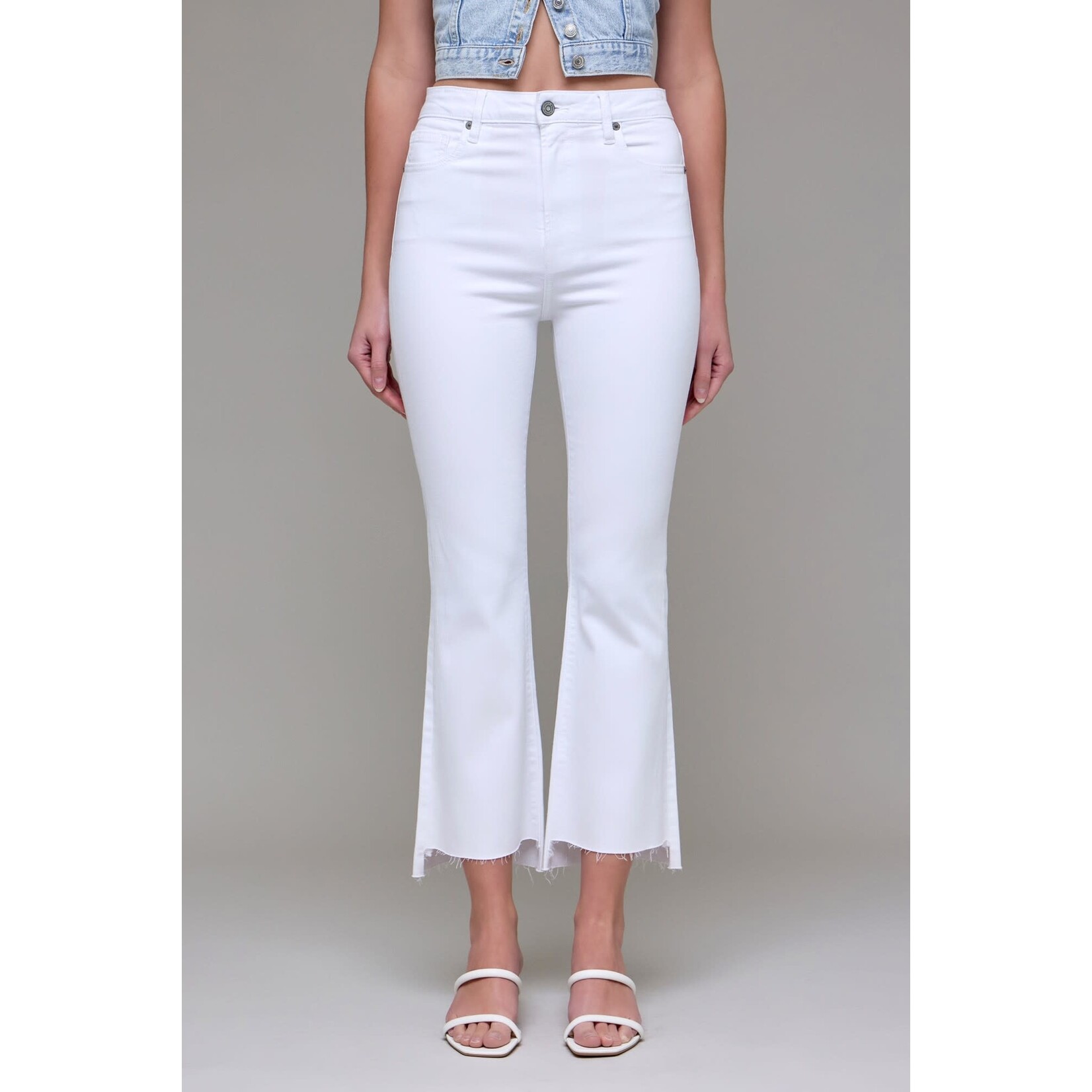 WHITE CROPPED FLARE DENIM