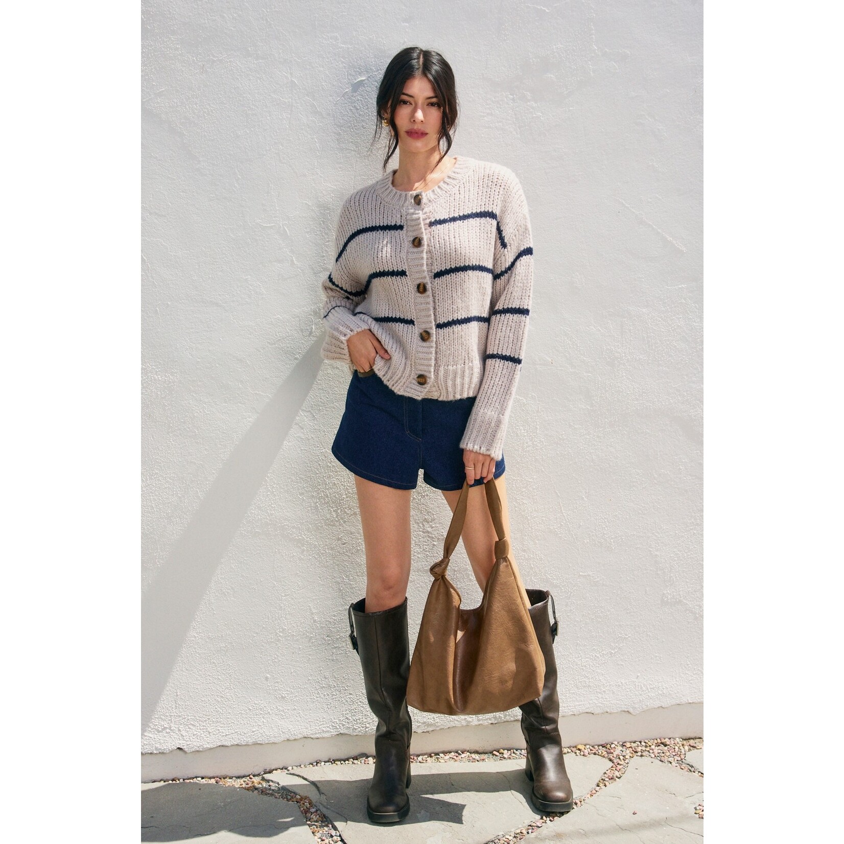 FLUFFY STRIPED BUTTONDOWN CARDIGAN