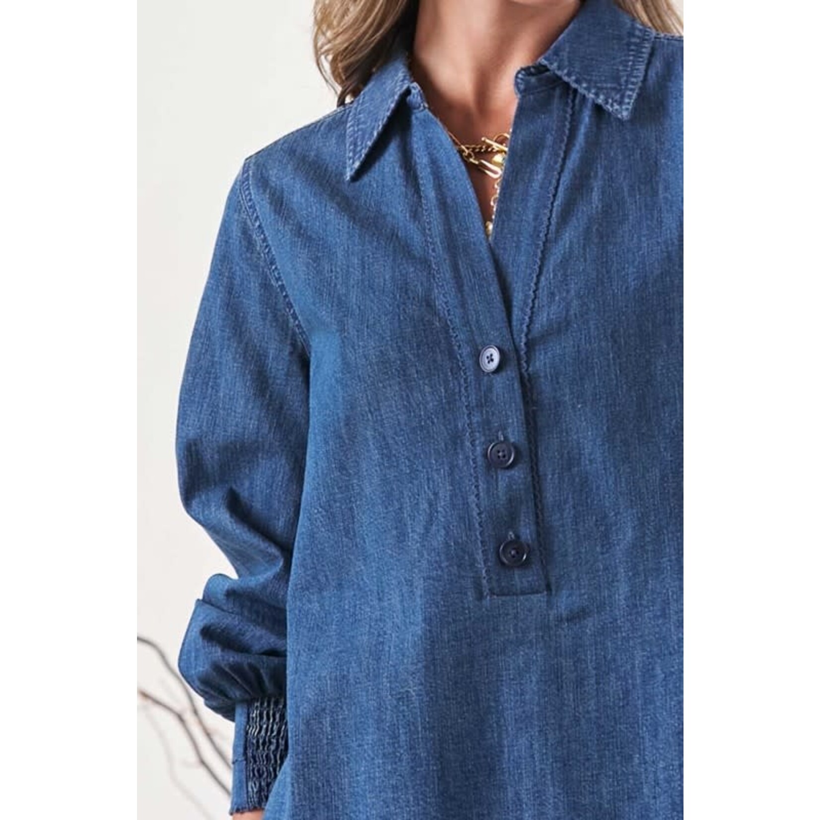 COTTON DENIM BUTTON FRONT TOP