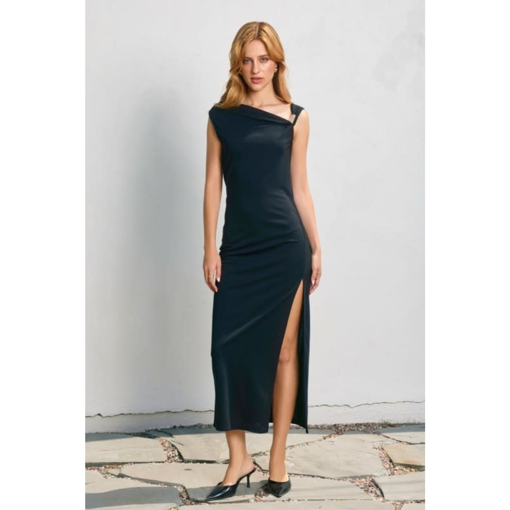 CYPRESS GLOW METALIC TRIM DRESS