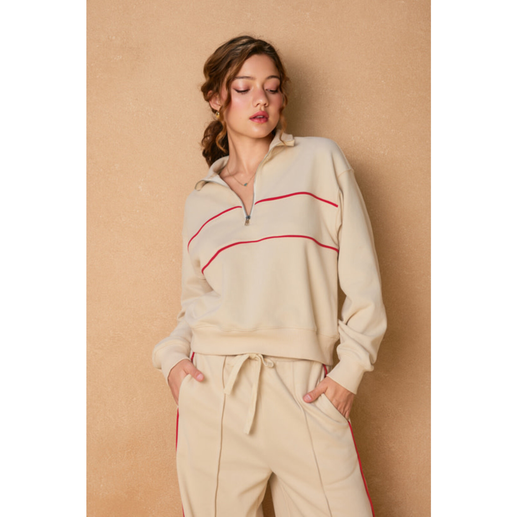 TRACK STRIPE HALF ZIP SWEATSHIRT