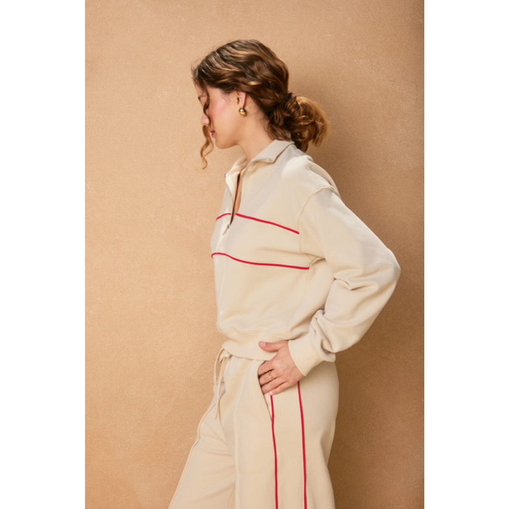 TRACK STRIPE HALF ZIP SWEATSHIRT