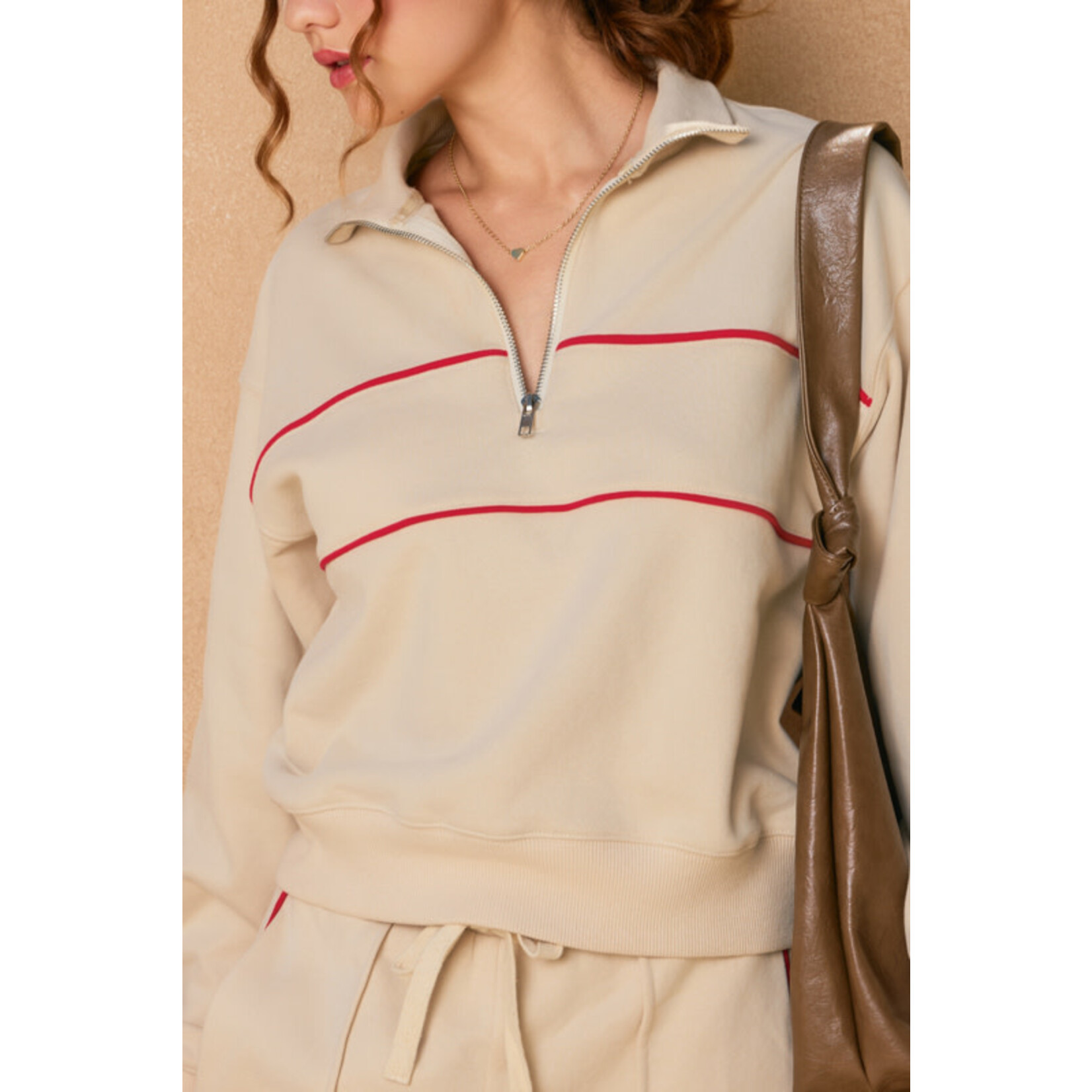 TRACK STRIPE HALF ZIP SWEATSHIRT