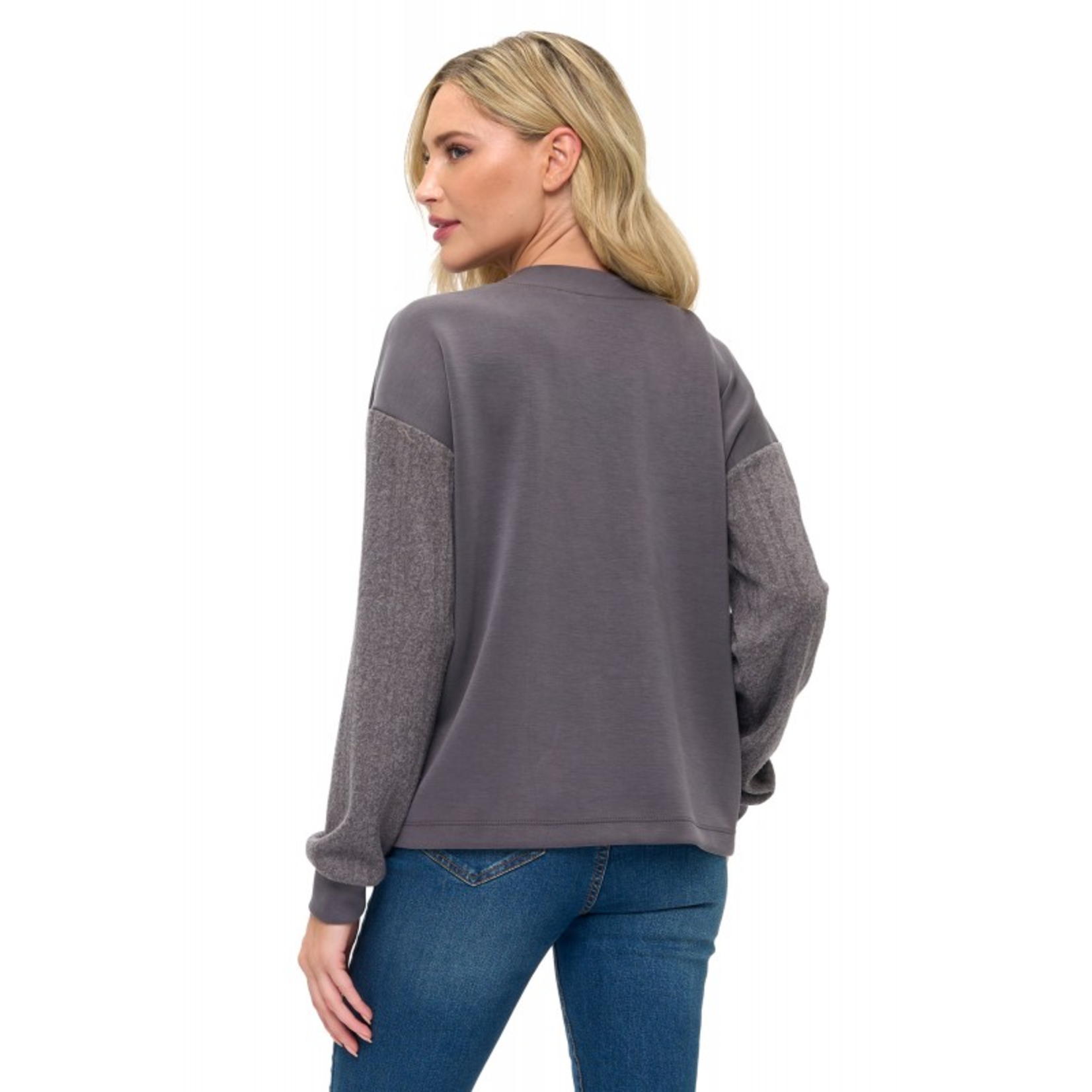 CHARCOAL CONTRAST SLEEVE CARDIGAN