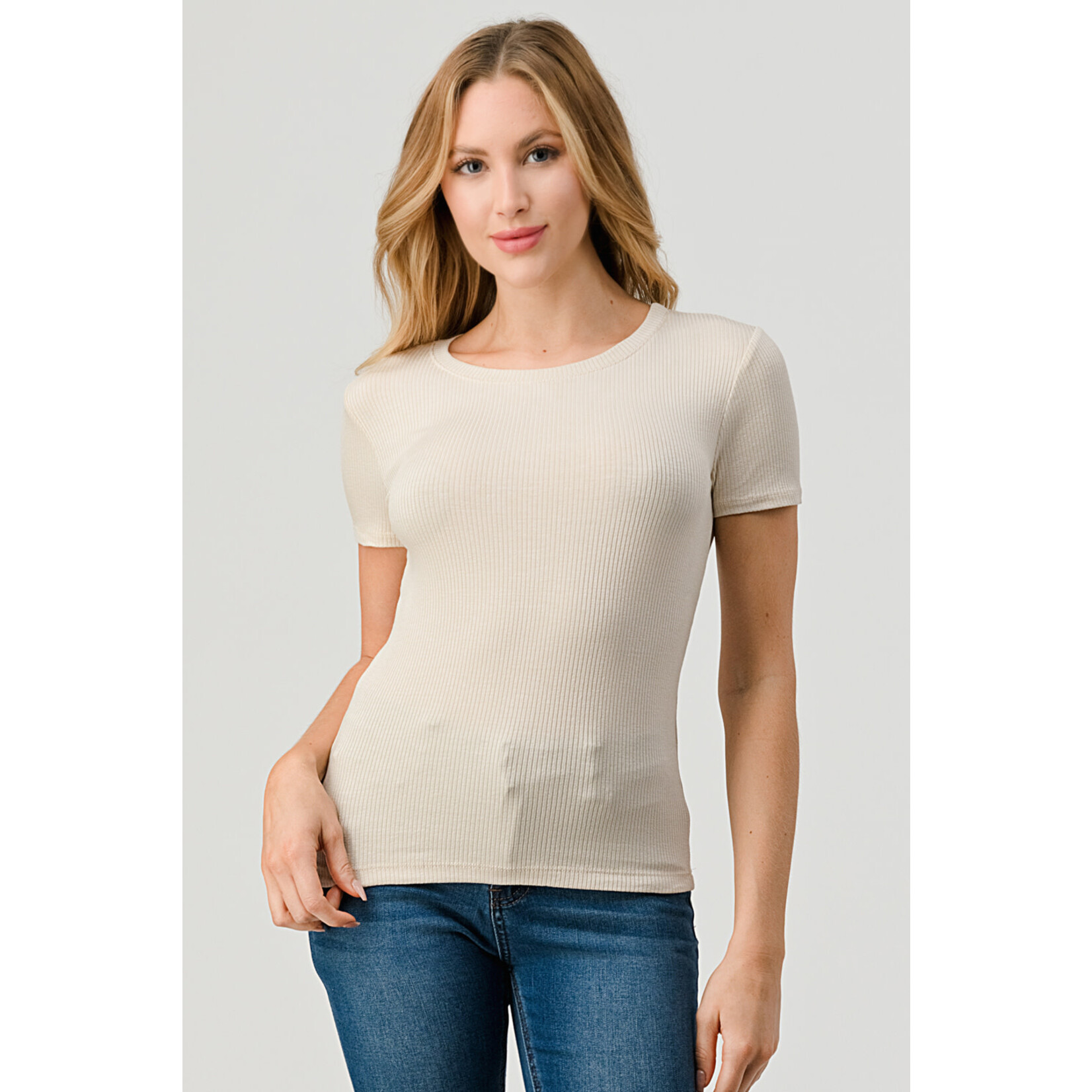 SHORT SLEEVE RIBBED TOP
