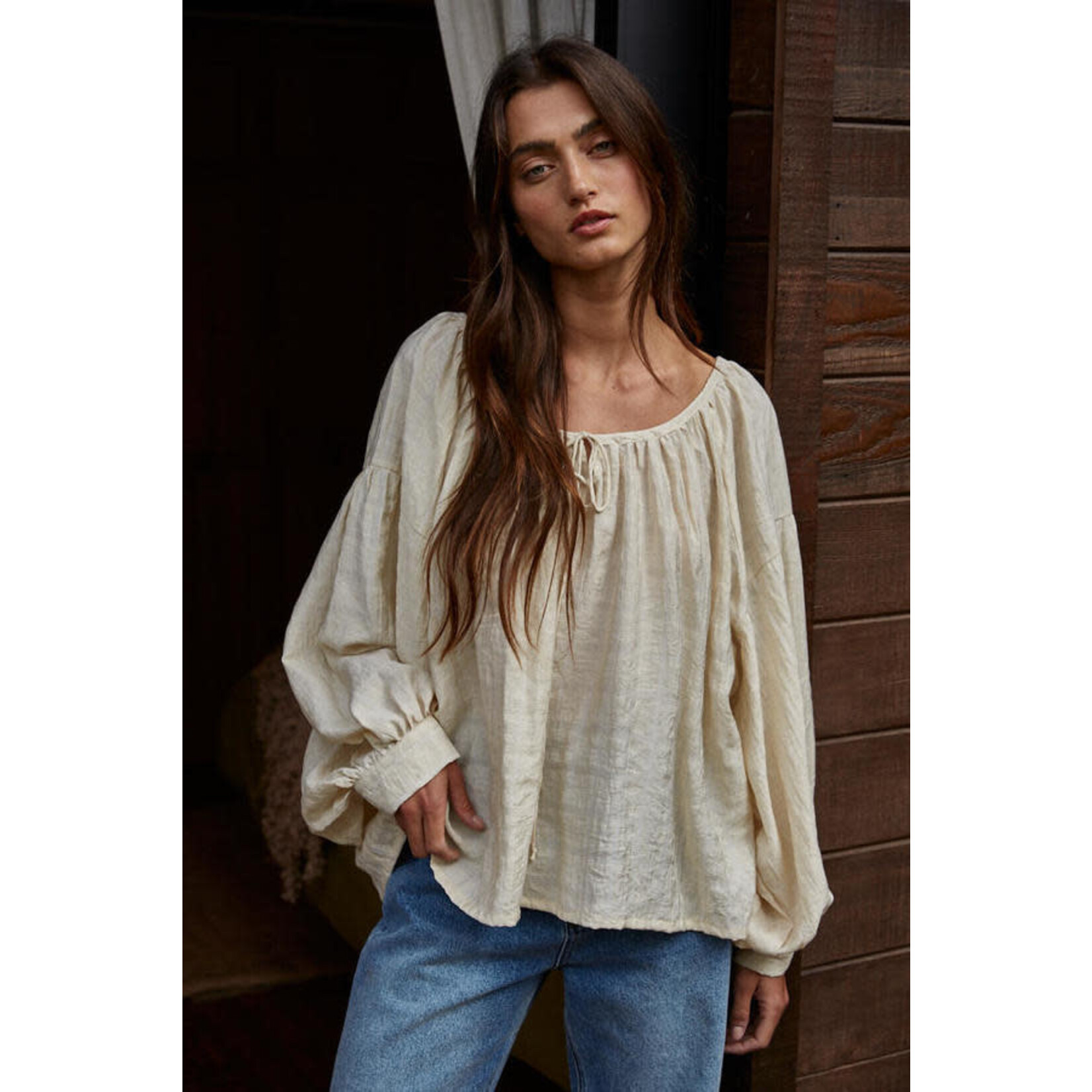 NATURAL TIE FRONT BLOUSE