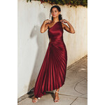 MERLOT OLYMPIA PLEATED MAXI DRESS