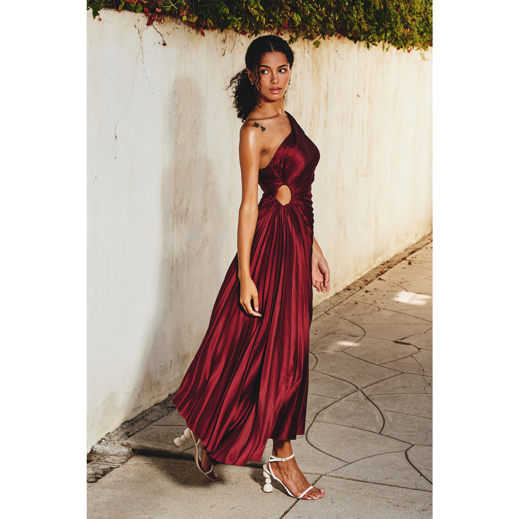 MERLOT OLYMPIA PLEATED MAXI DRESS