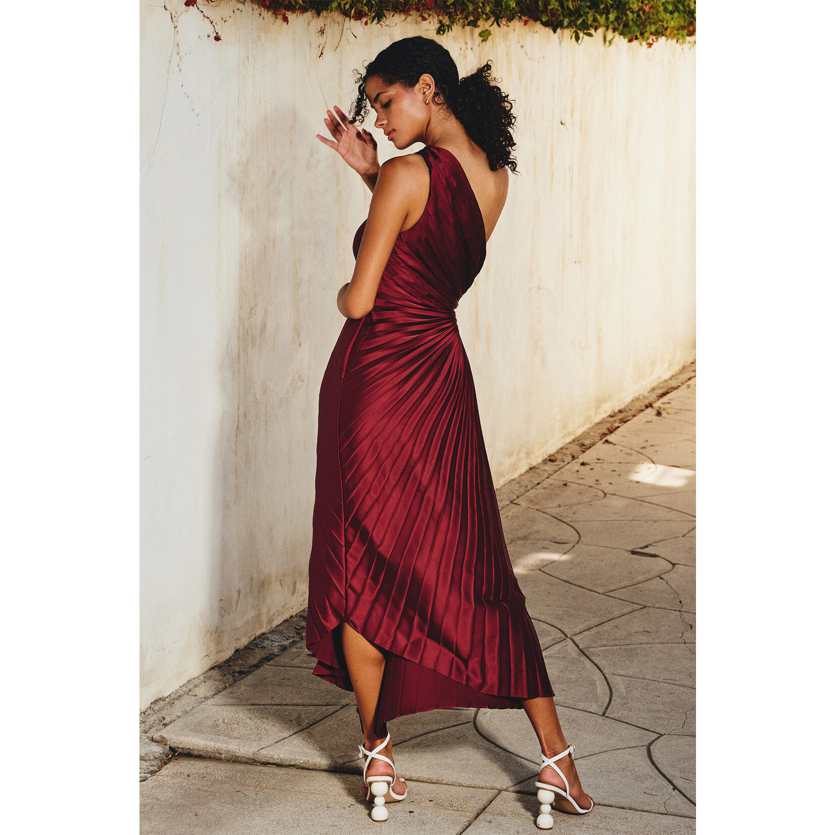 MERLOT OLYMPIA PLEATED MAXI DRESS