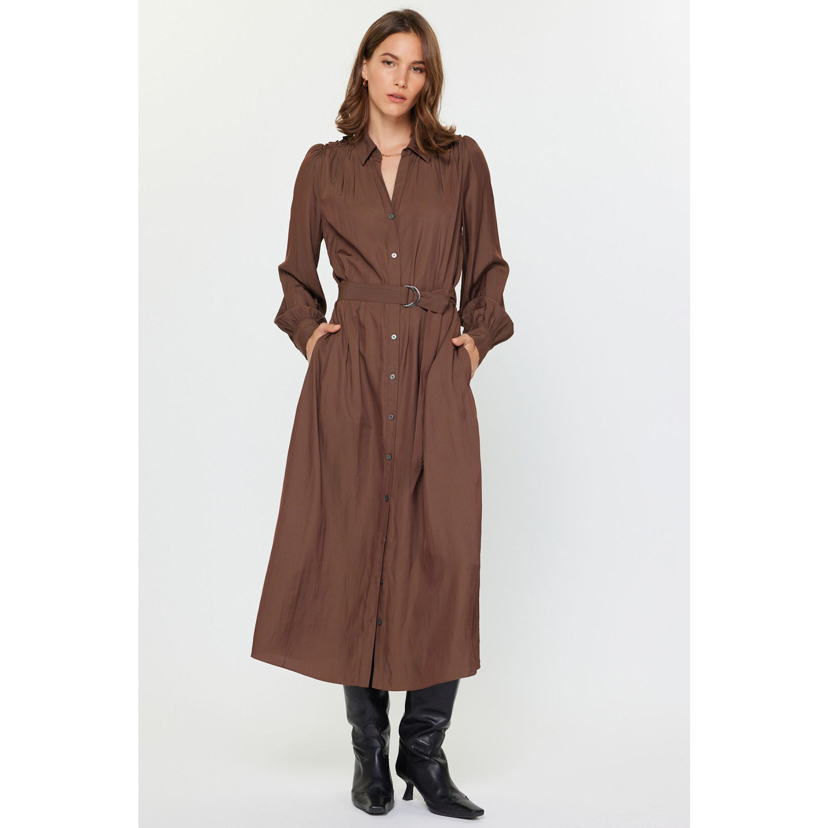 COCOA BUTTON DOWN SHIRT DRESS